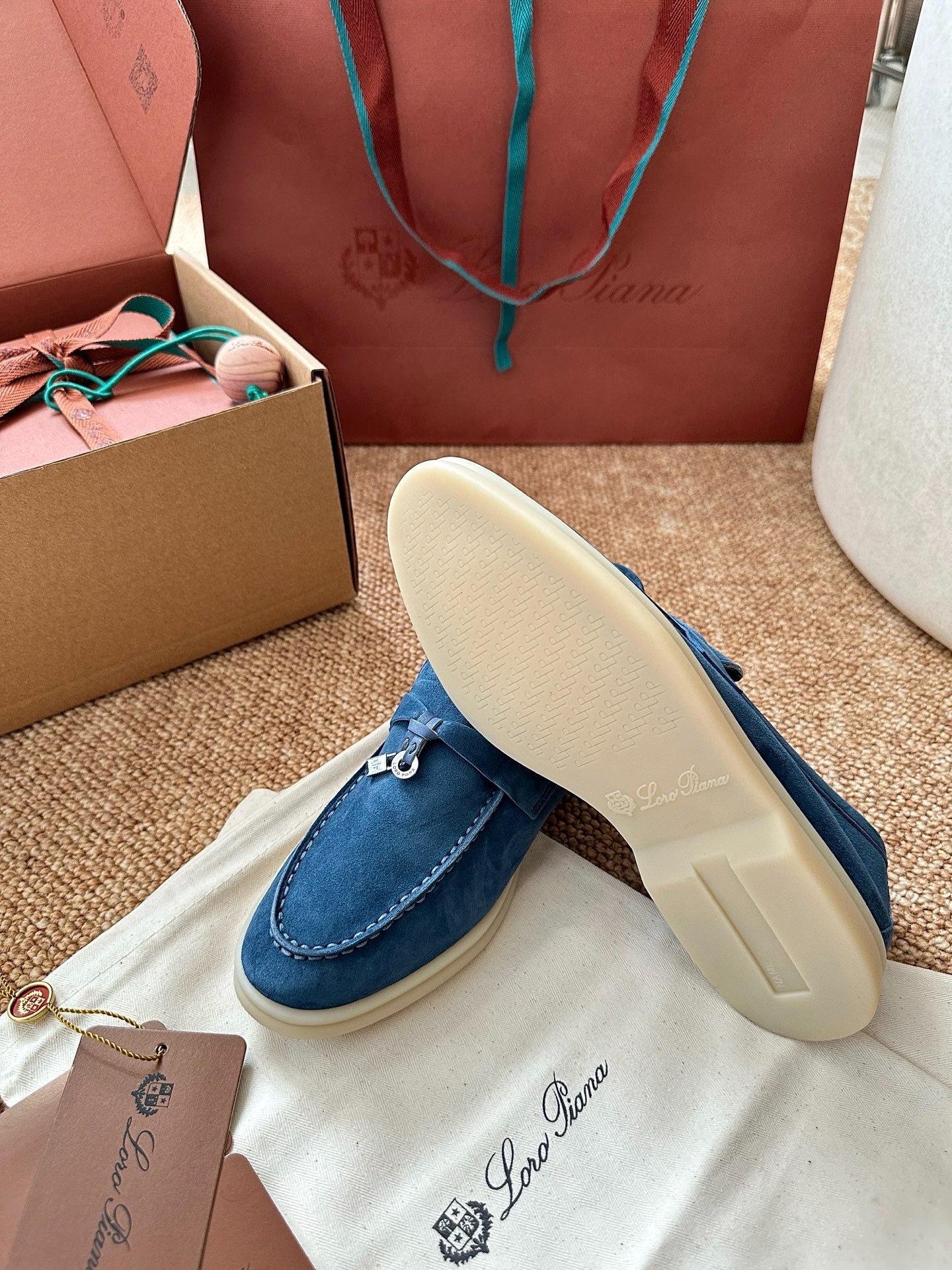 Loro Piana Summer Charms Walk Suede Loafers - Denim Blue