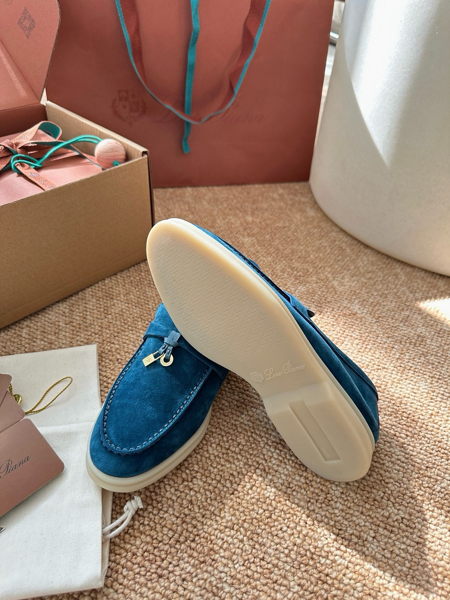 Loro Piana Summer Charms Walk Suede Loafers - Peacock Blue