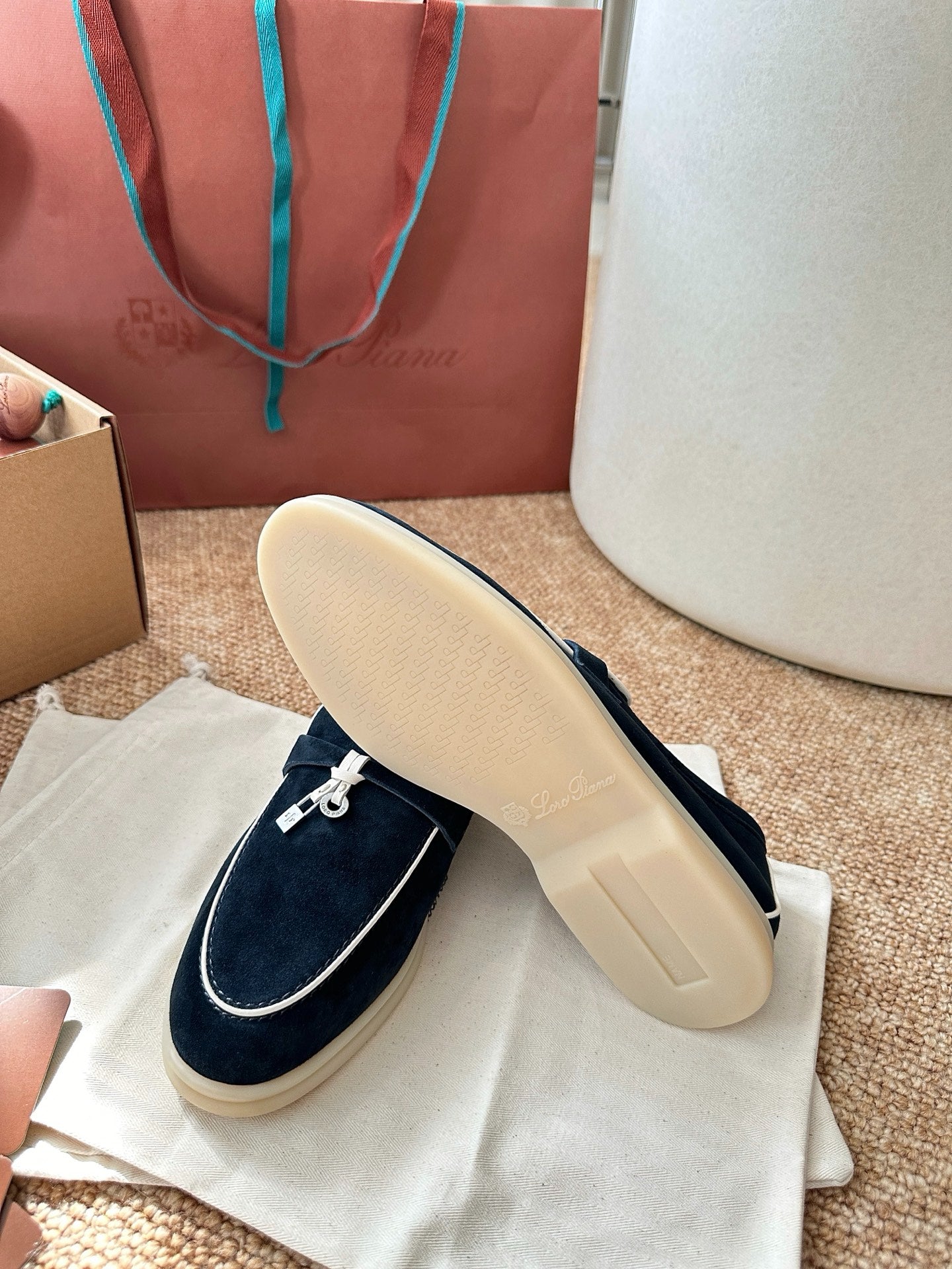 Loro Piana Summer Charms Walk Suede Loafers - Navy Blue