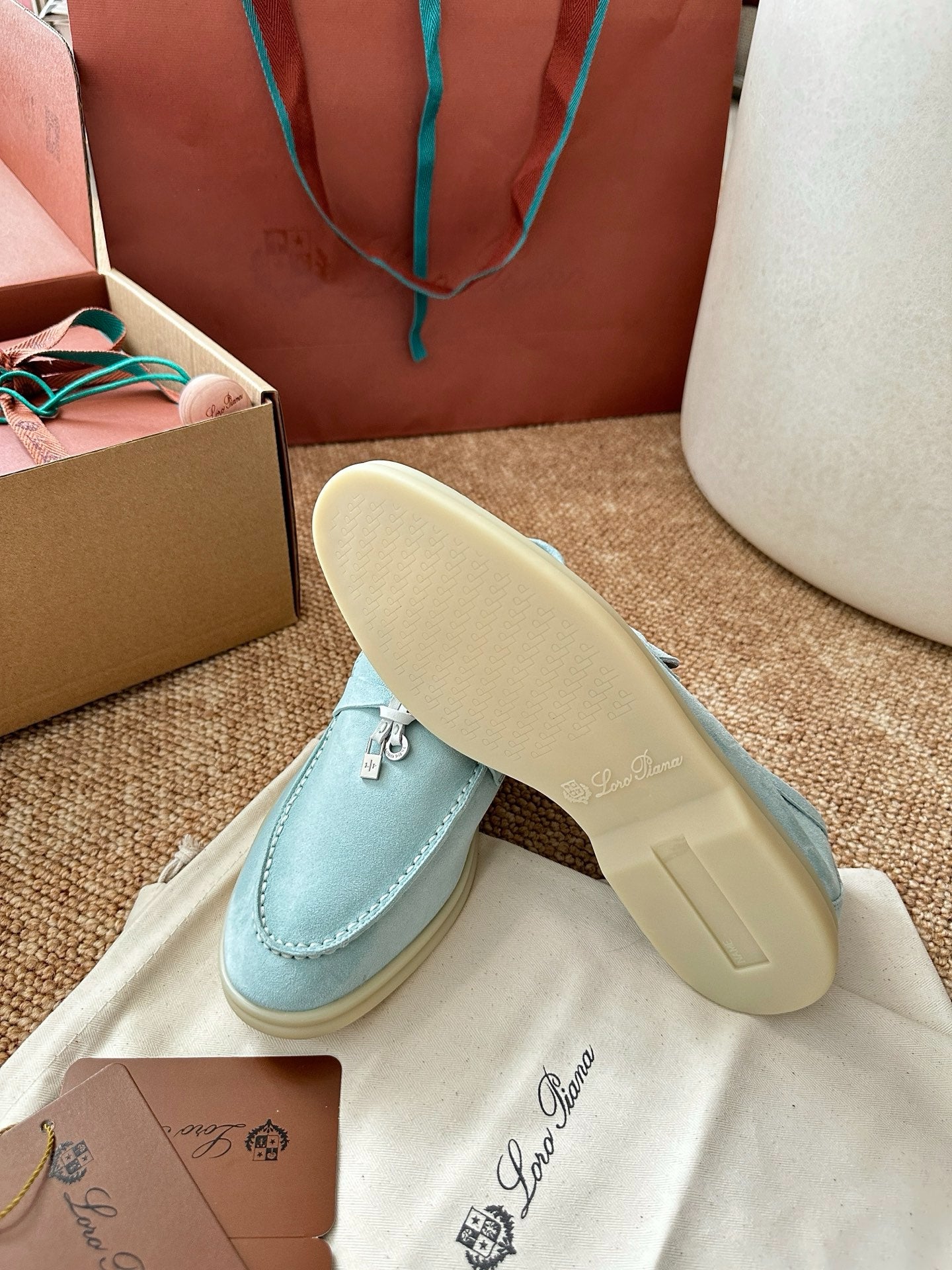 Loro Piana Summer Charms Walk Suede Loafers - Sky Blue