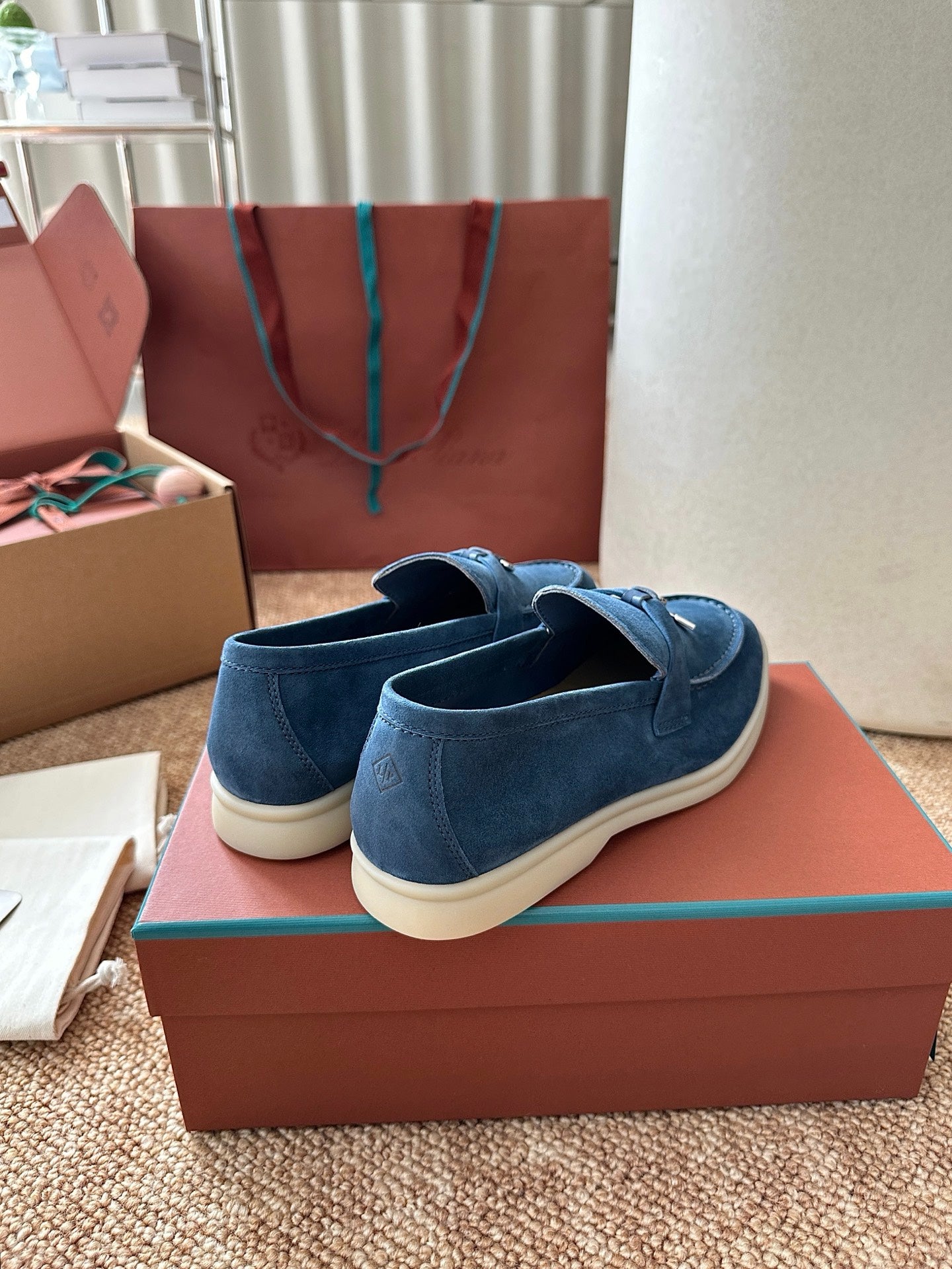 Loro Piana Summer Charms Walk Suede Loafers - Denim Blue