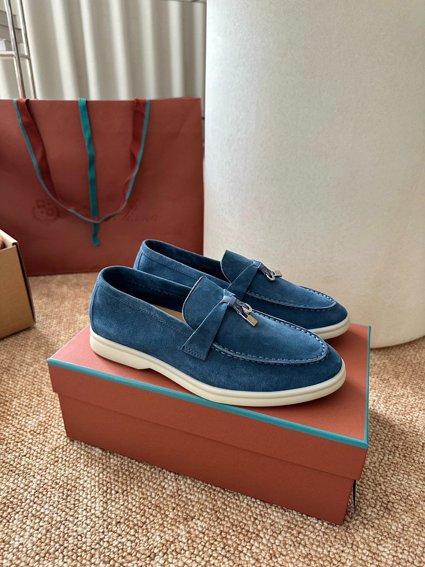 Loro Piana Summer Charms Walk Suede Loafers - Denim Blue