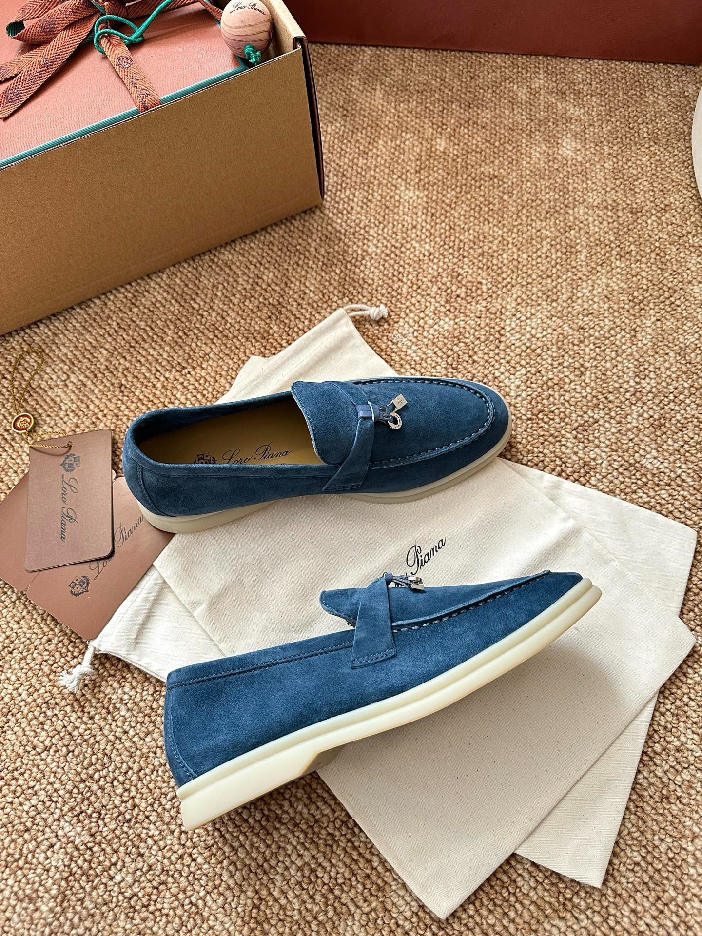 Loro Piana Summer Charms Walk Suede Loafers - Denim Blue