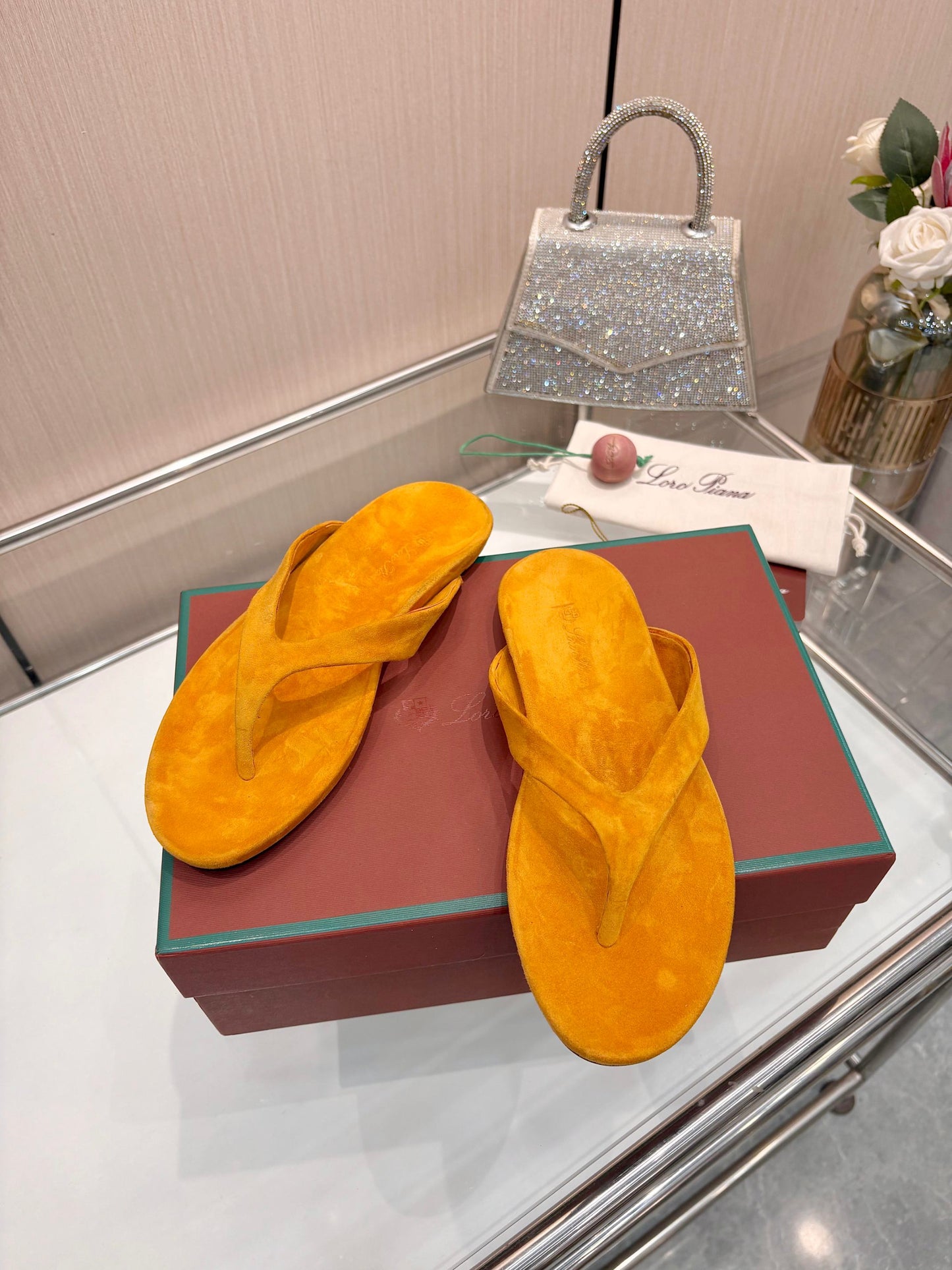 Vintage Orange Suede Luxury Flip Flops Soft Flat Casual Thong Sandals