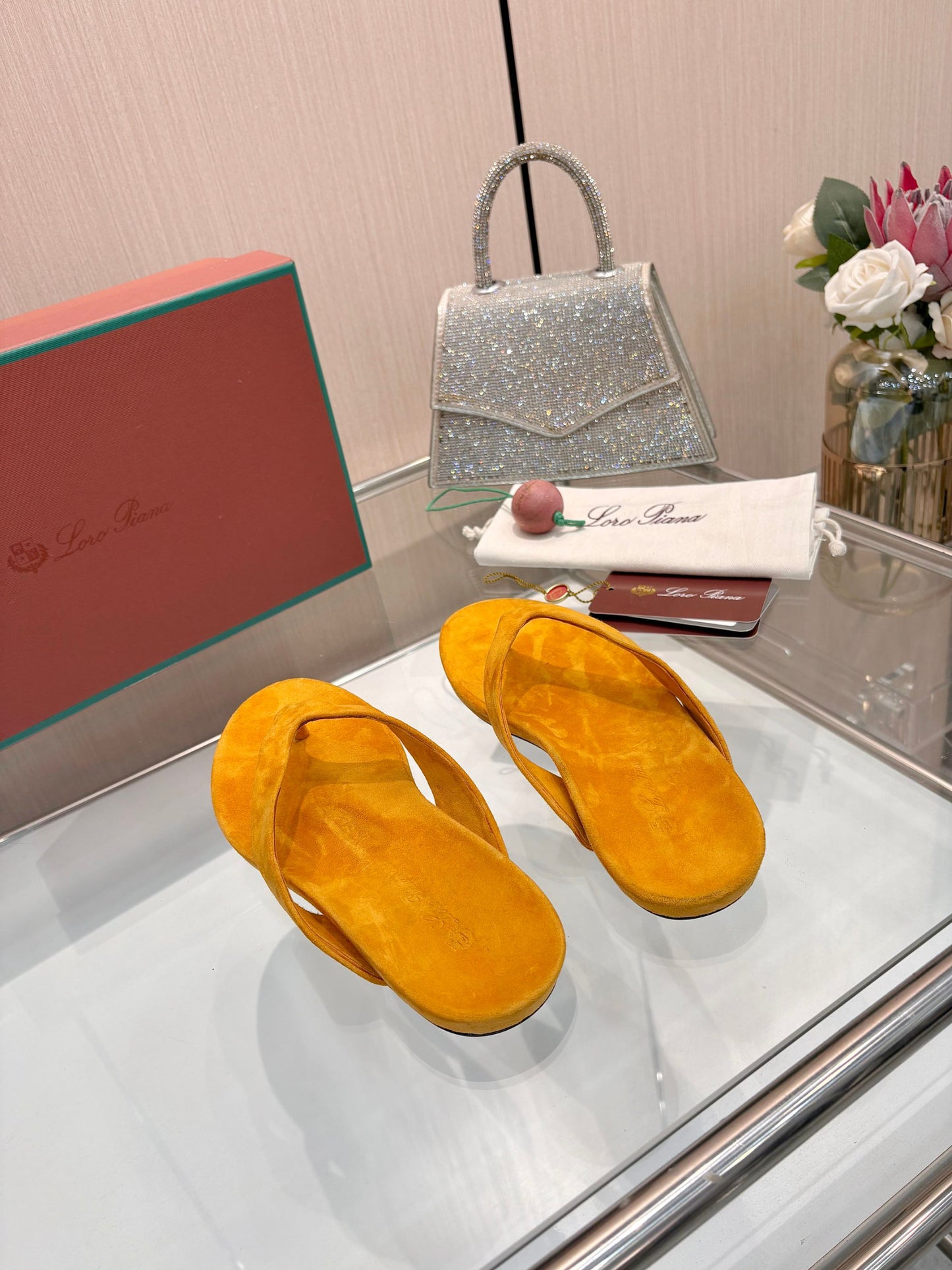 Vintage Orange Suede Luxury Flip Flops Soft Flat Casual Thong Sandals