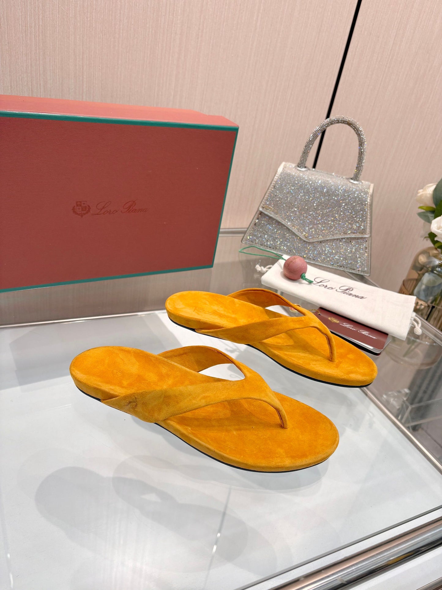 Vintage Orange Suede Luxury Flip Flops Soft Flat Casual Thong Sandals