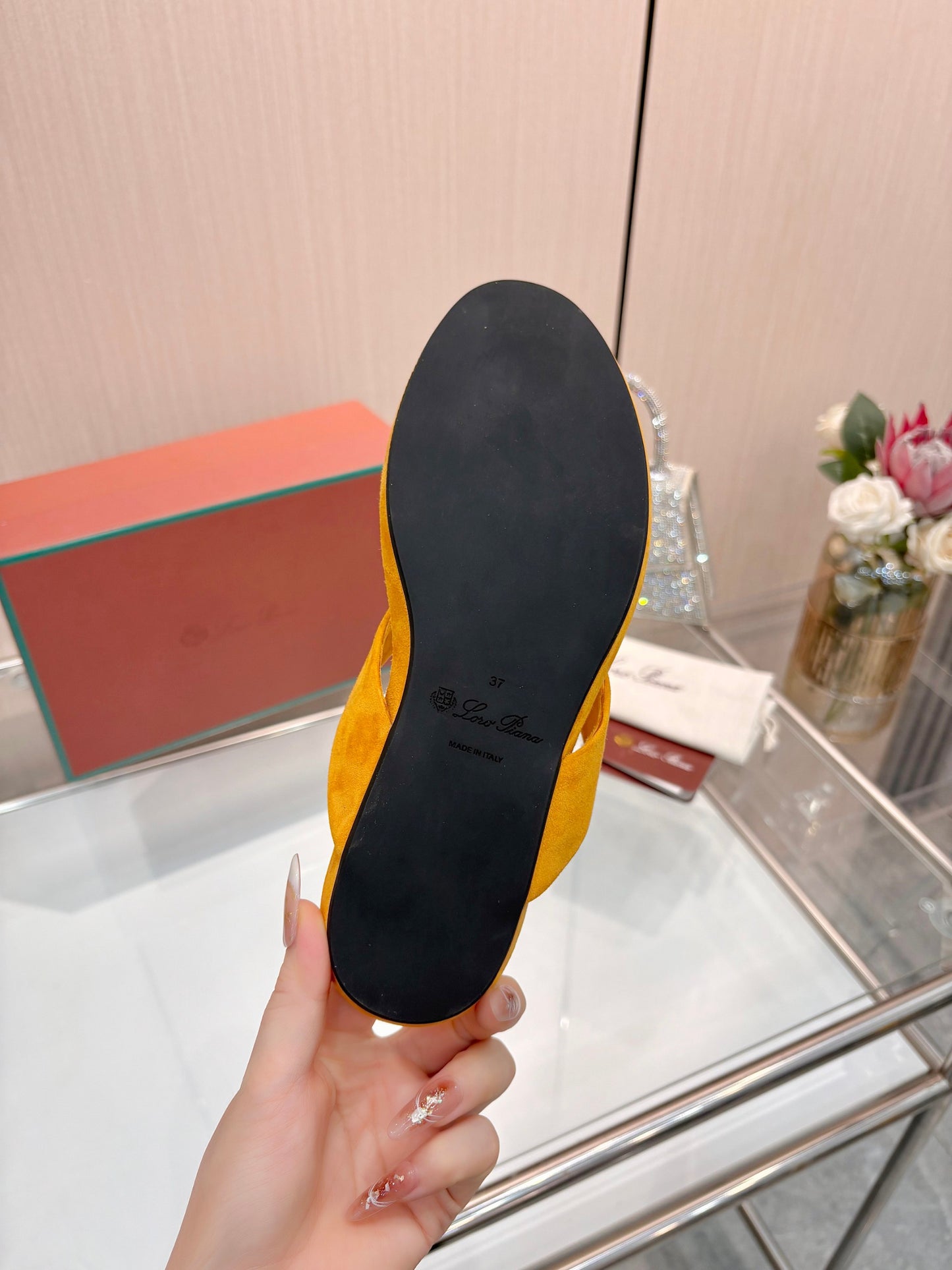 Vintage Orange Suede Luxury Flip Flops Soft Flat Casual Thong Sandals