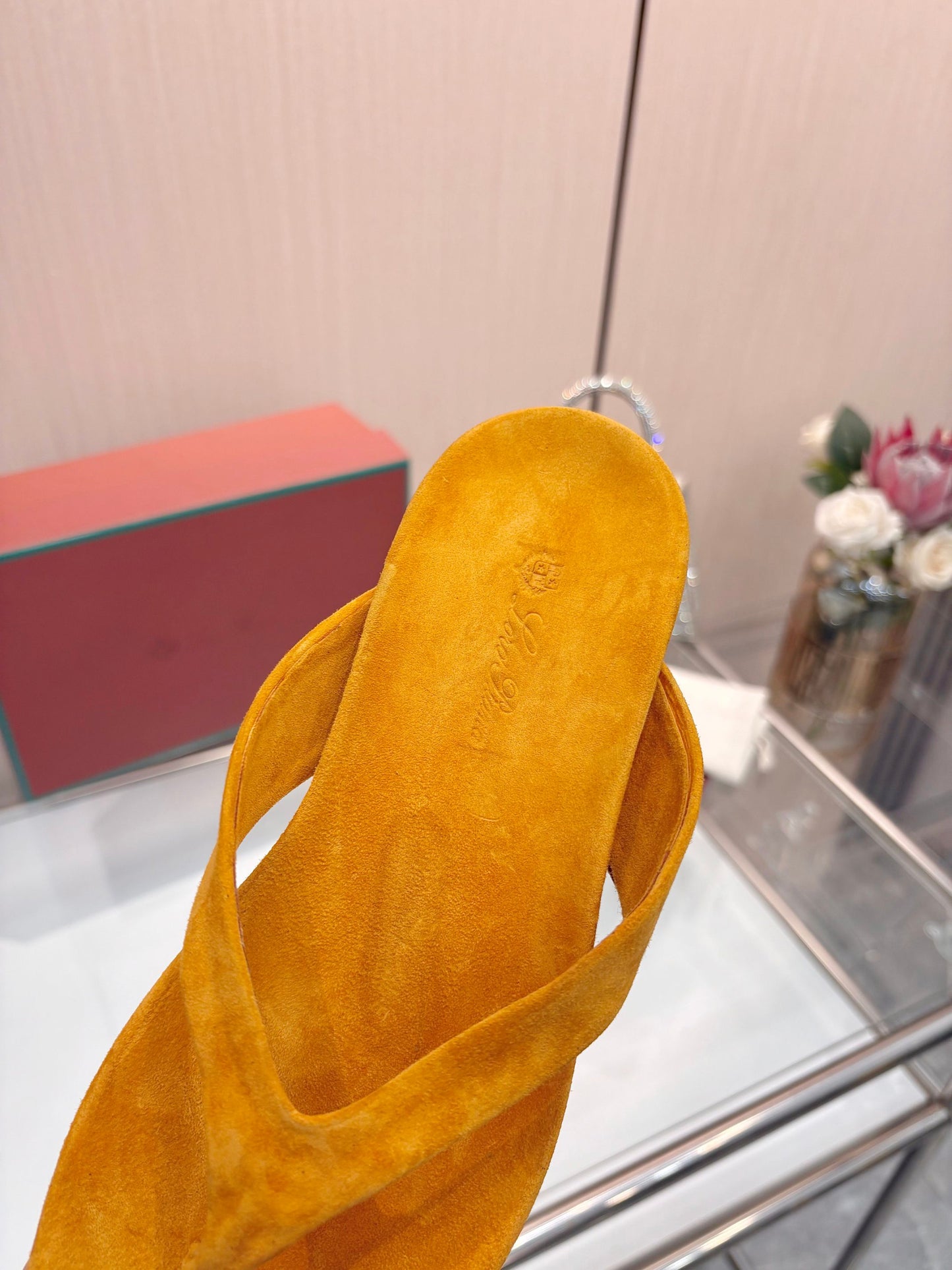 Vintage Orange Suede Luxury Flip Flops Soft Flat Casual Thong Sandals