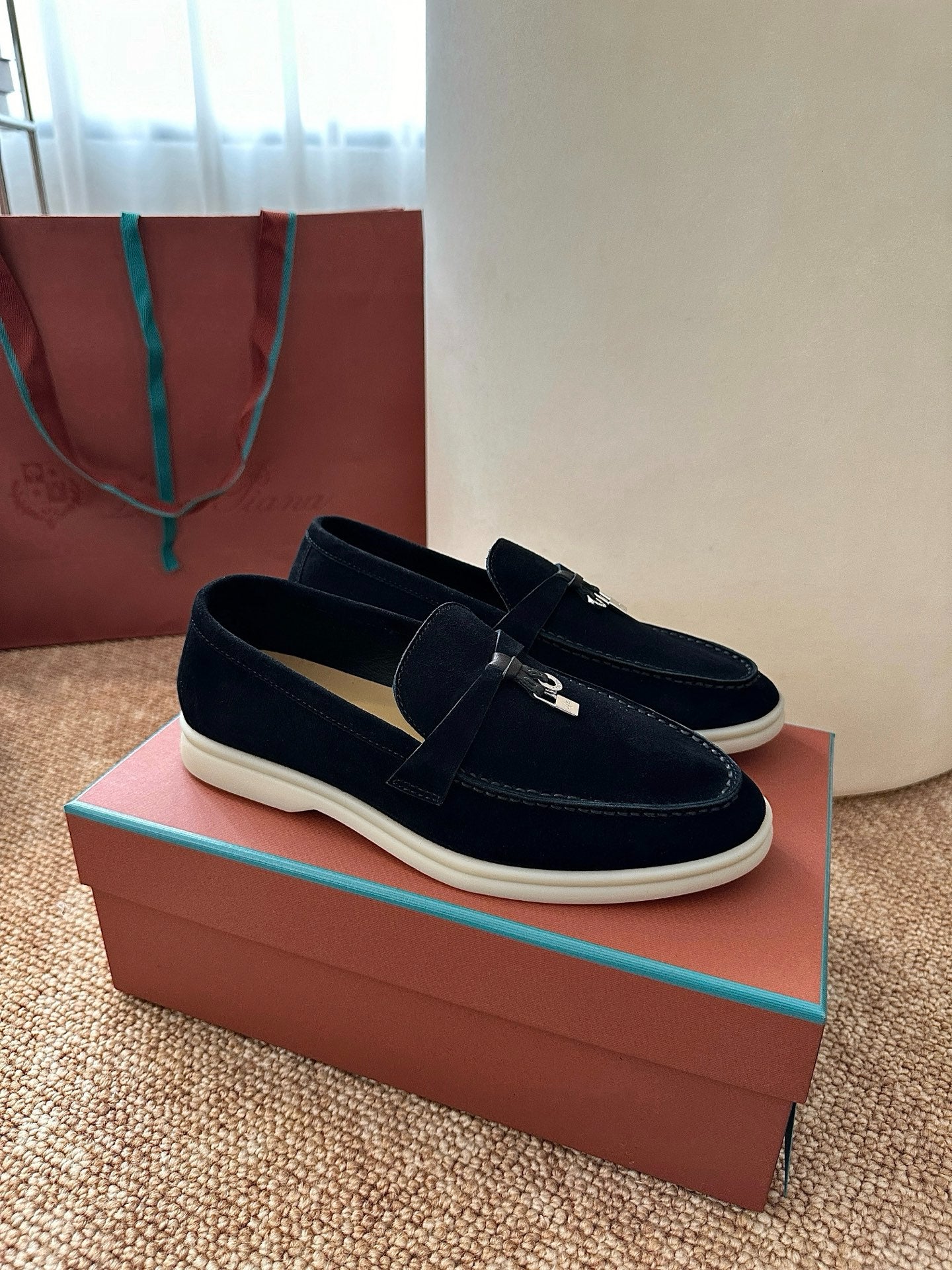 Loro Piana Summer Charms Walk Suede Loafers - Black