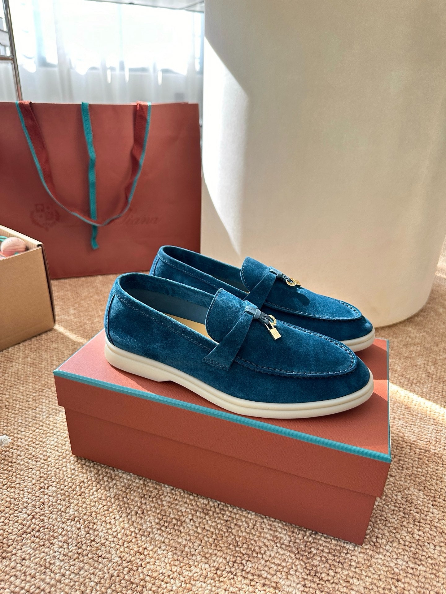 Loro Piana Summer Charms Walk Suede Loafers - Peacock Blue