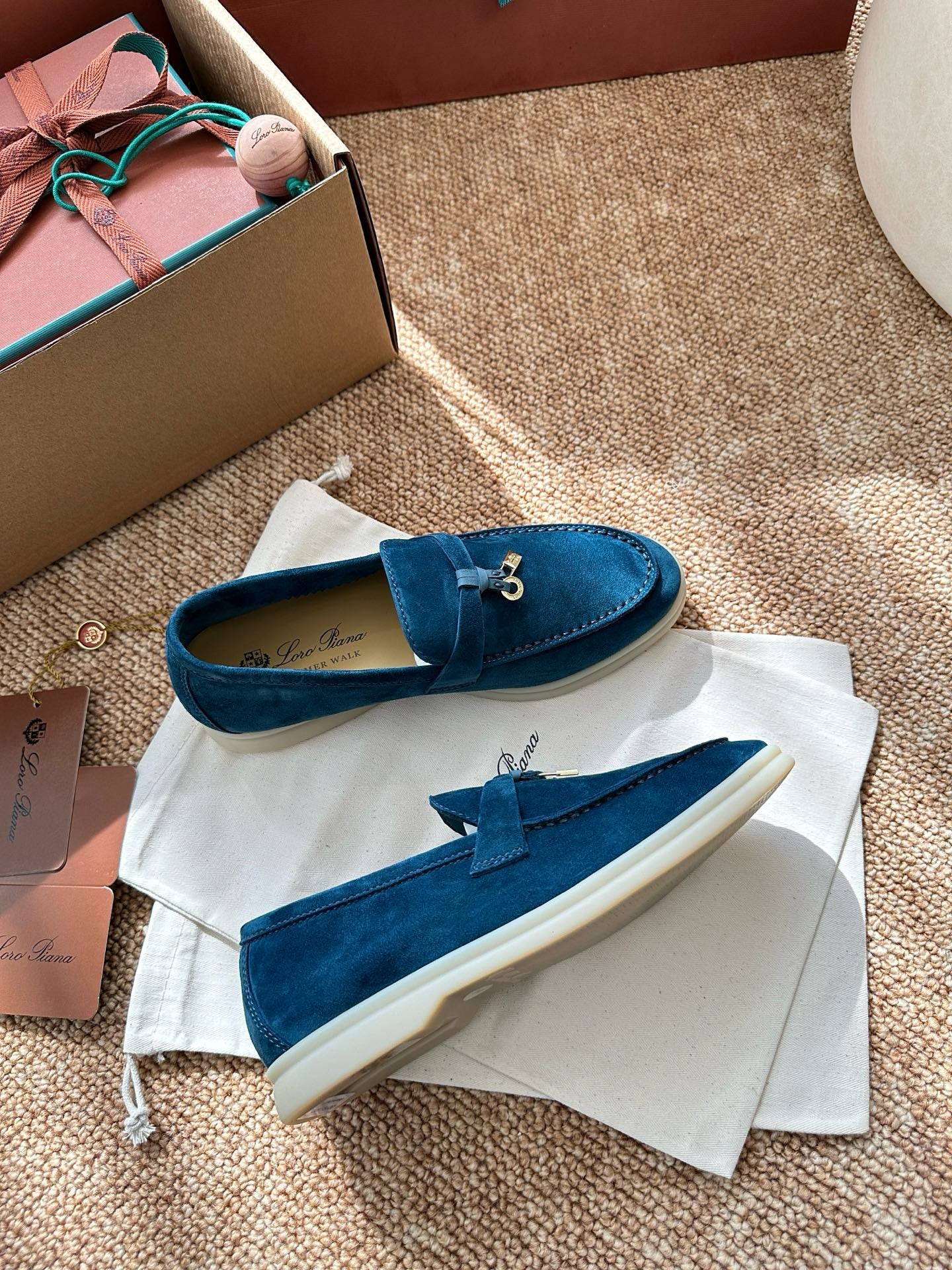 Loro Piana Summer Charms Walk Suede Loafers - Peacock Blue