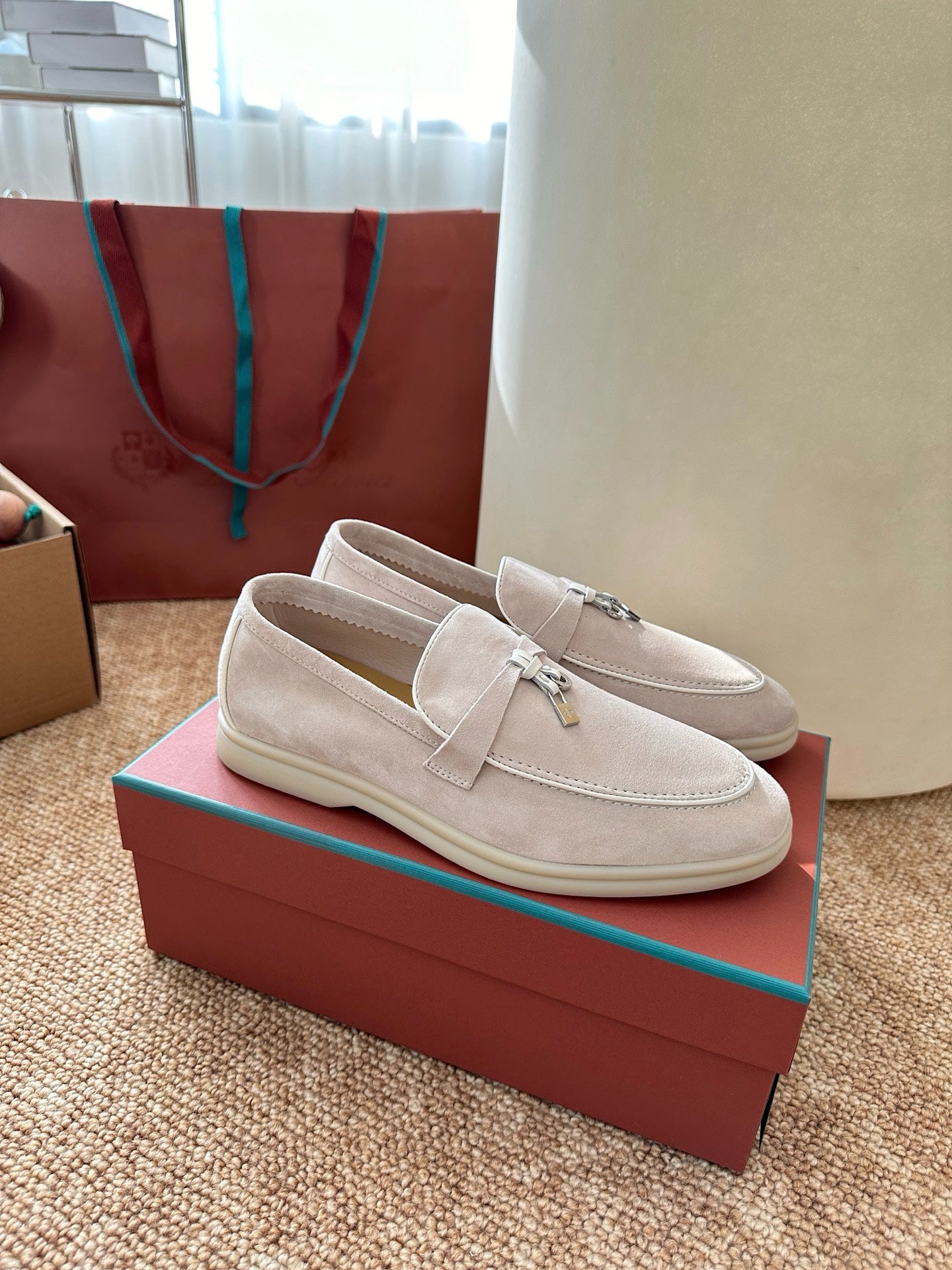 Loro Piana Summer Charms Walk Suede Loafers - Off-White