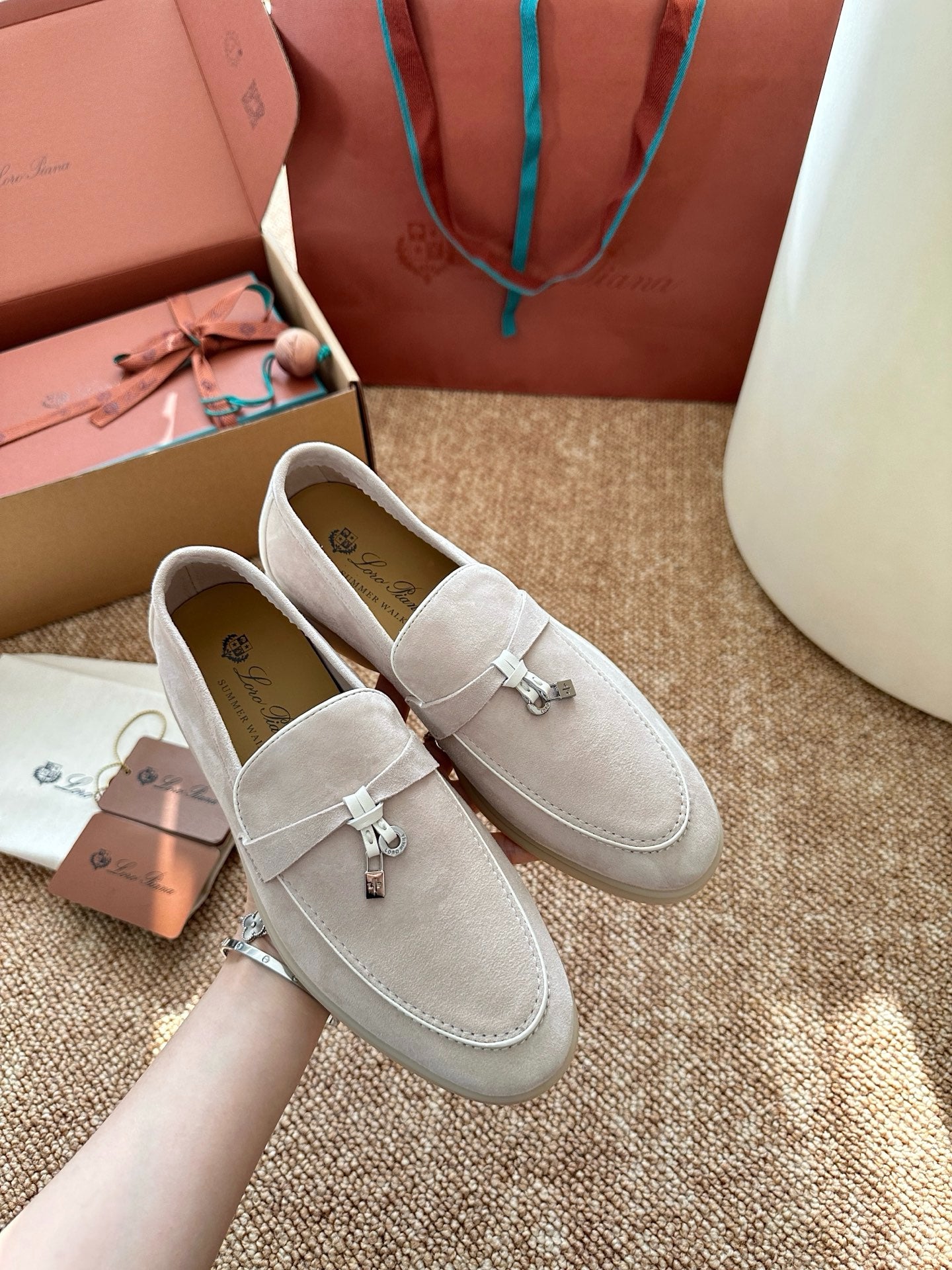 Loro Piana Summer Charms Walk Suede Loafers - Off-White