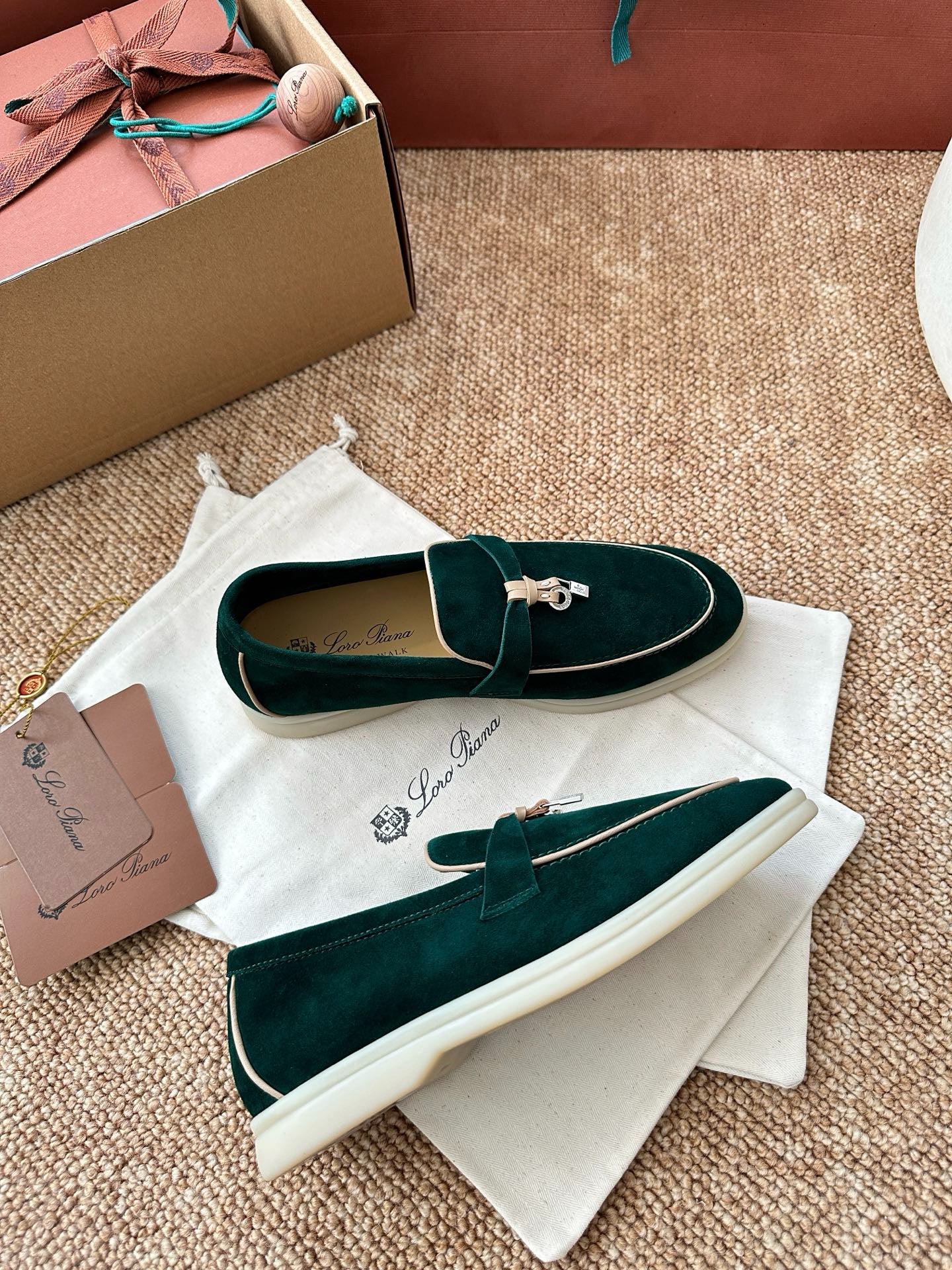 Loro Piana Summer Charms Walk Suede Loafers - Deep Emerald Green