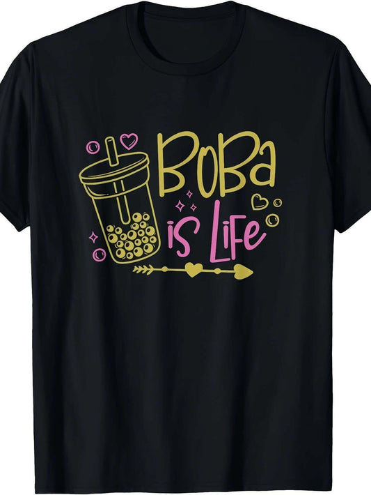 Boba Is Life Bubble Milk Tea Lovers T-Shirt - 100% Cotton Casual Short Sleeve Round Neck Tee with Boba Tea Drinkers Graphic, Machine Washable for &, All-Season Fit