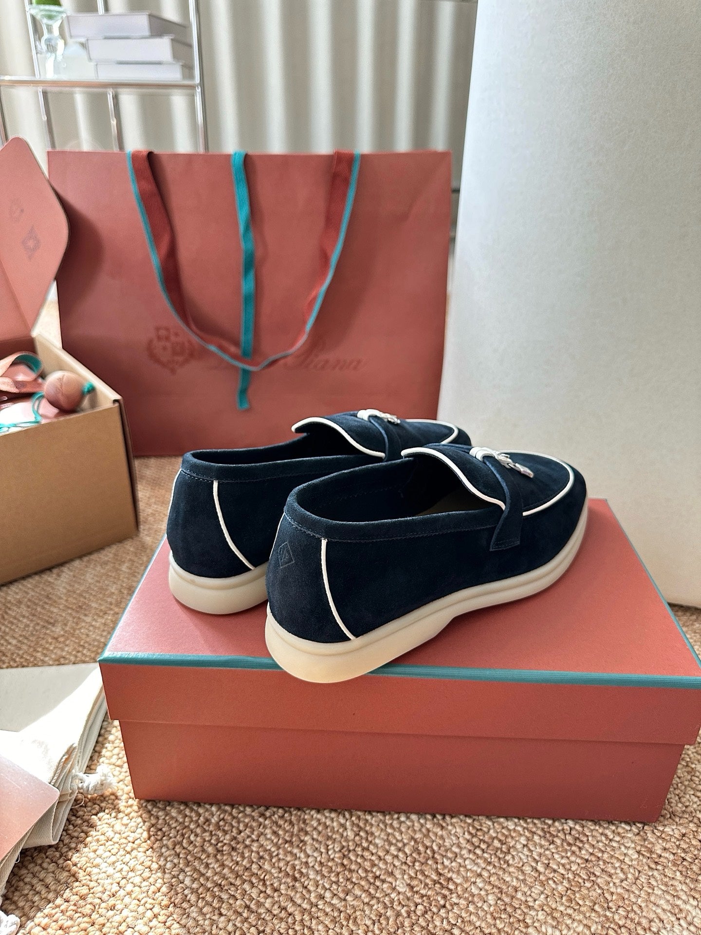 Loro Piana Summer Charms Walk Suede Loafers - Navy Blue