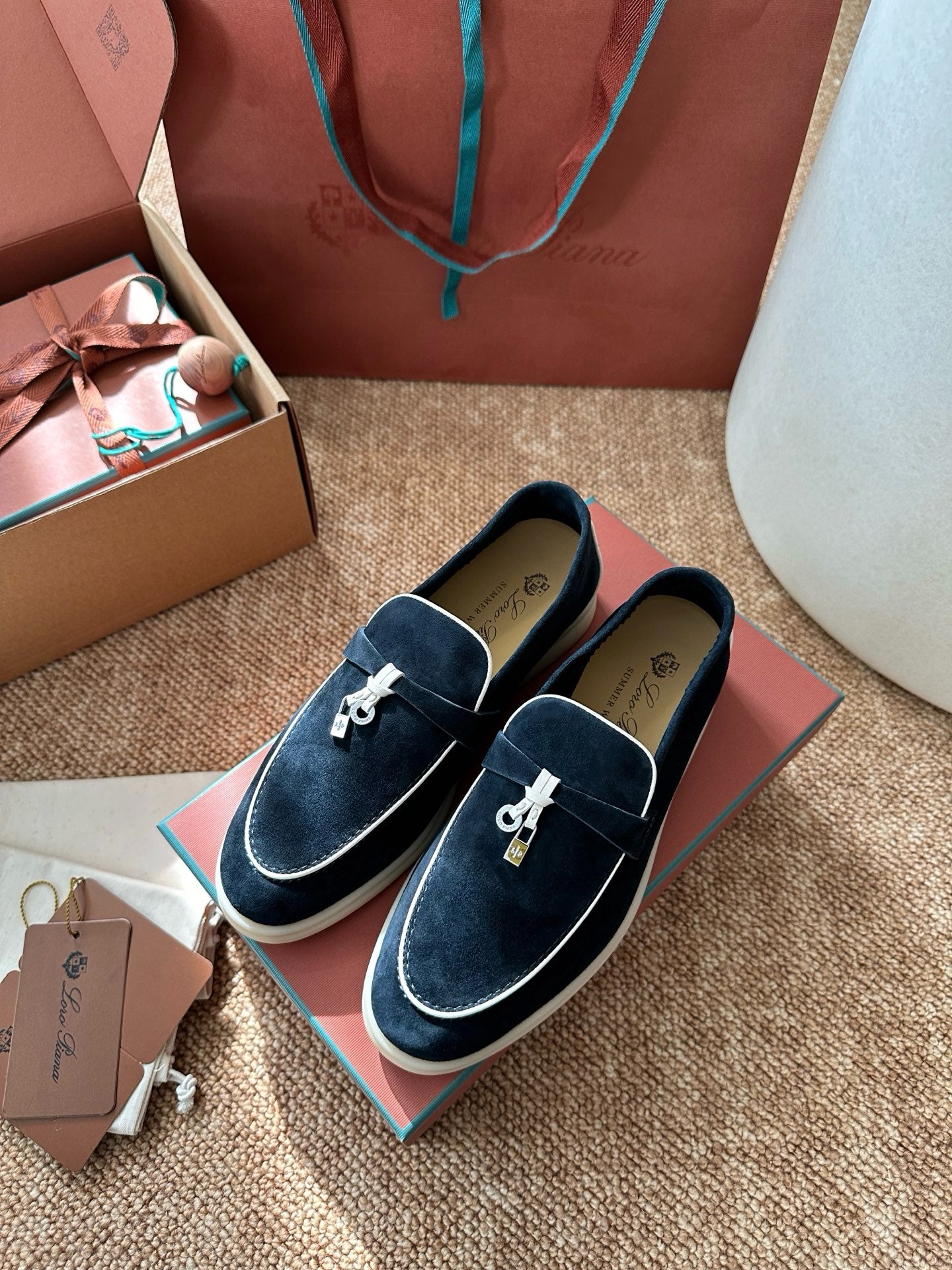 Loro Piana Summer Charms Walk Suede Loafers - Navy Blue