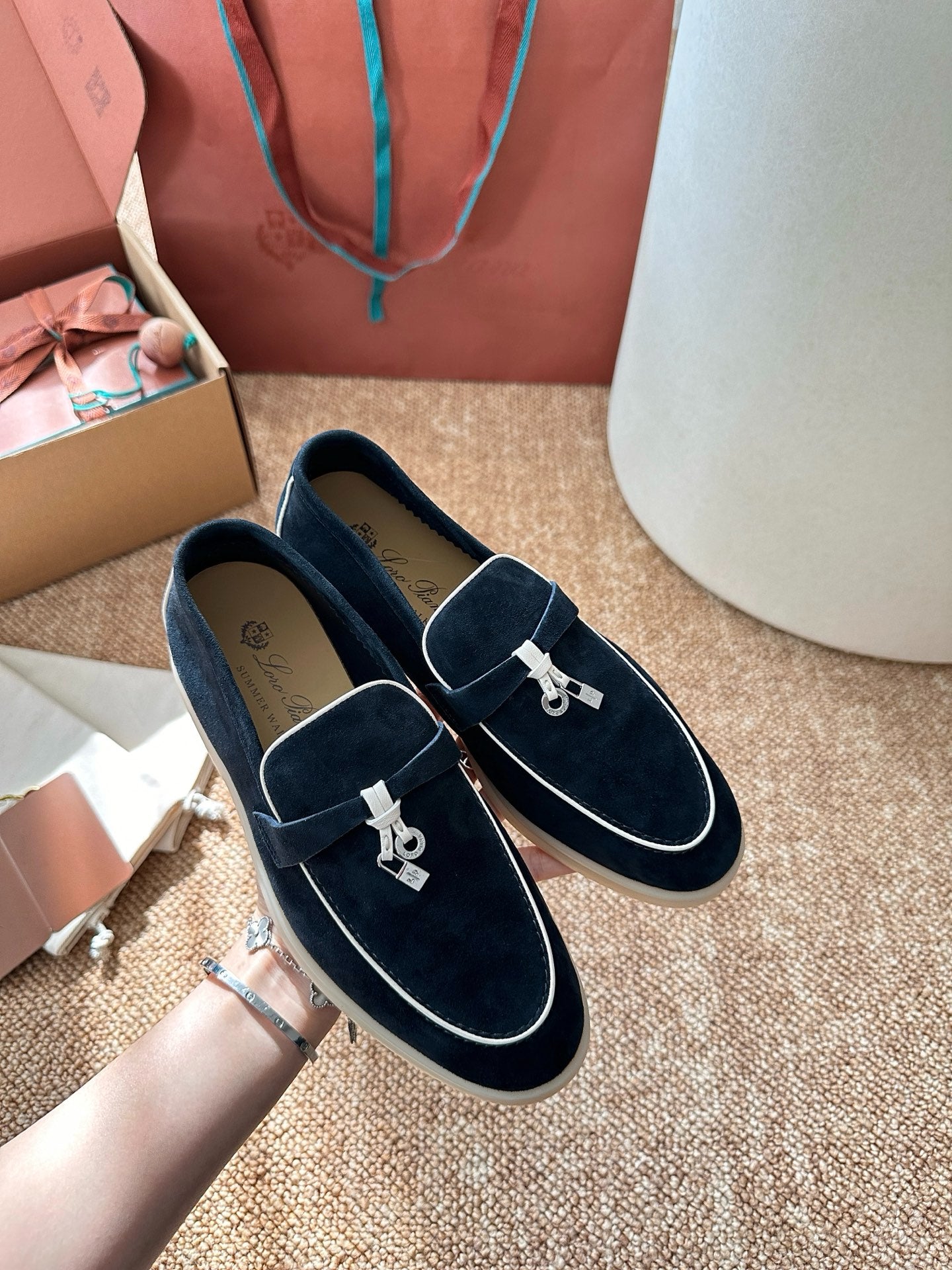Loro Piana Summer Charms Walk Suede Loafers - Navy Blue
