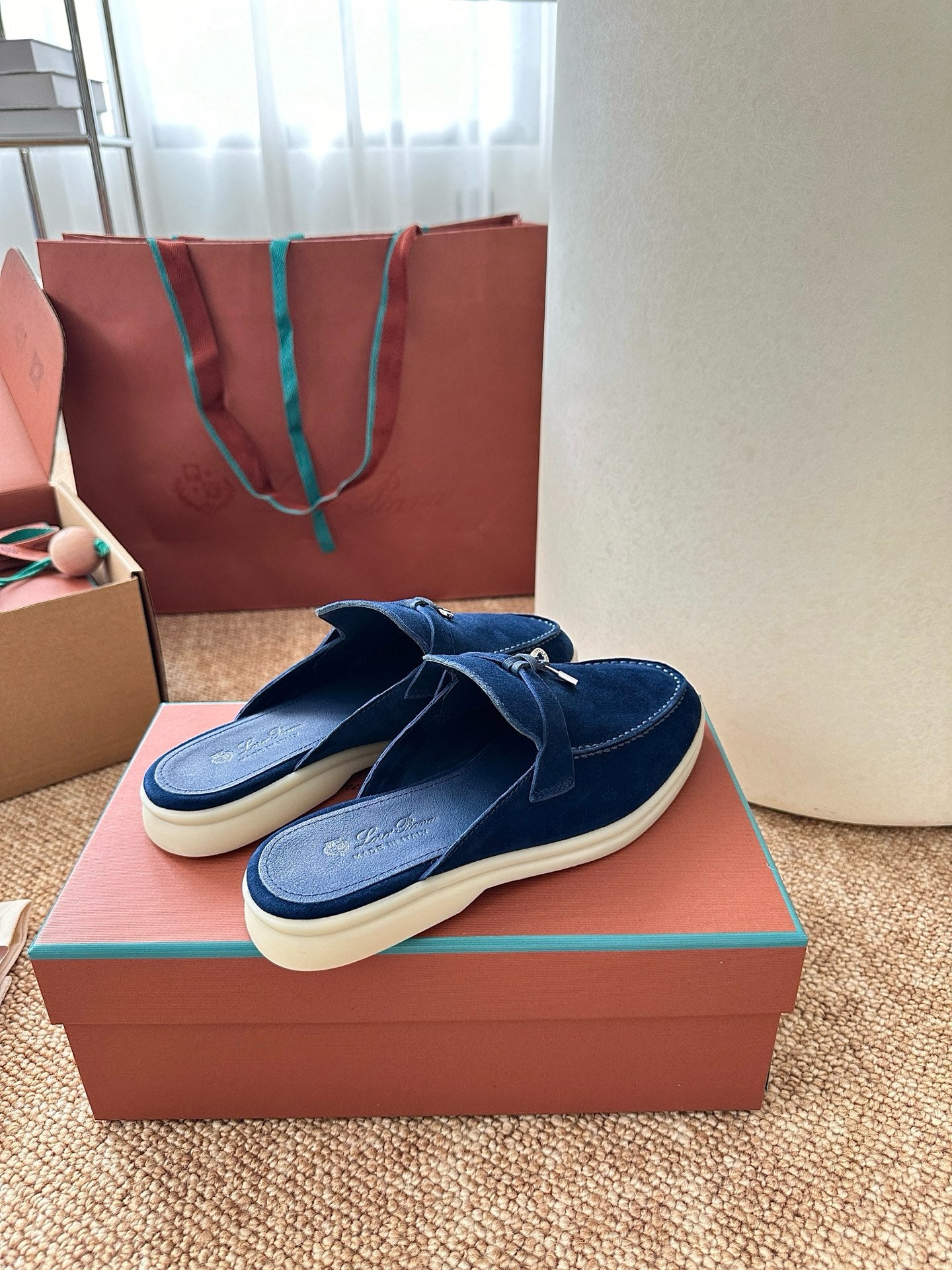 Loro Piana Summer Charms Walk Suede Mules - Navy Blue