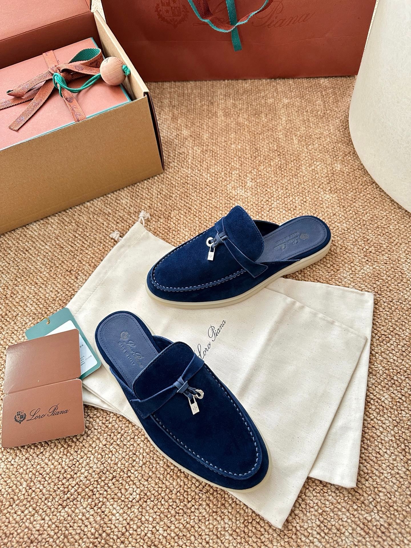 Loro Piana Summer Charms Walk Suede Mules - Navy Blue