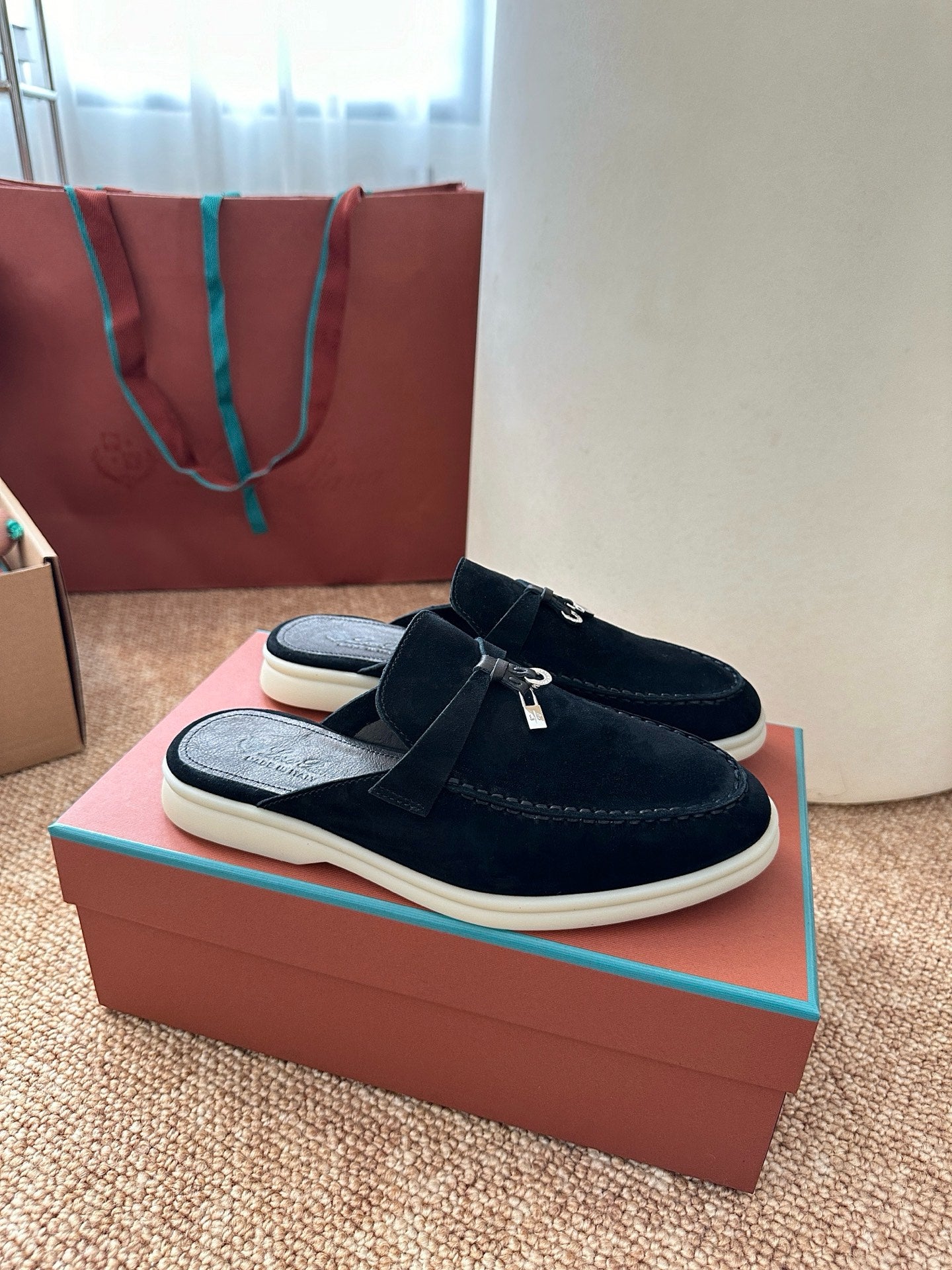 Loro Piana Summer Charms Walk Suede Mules - Black