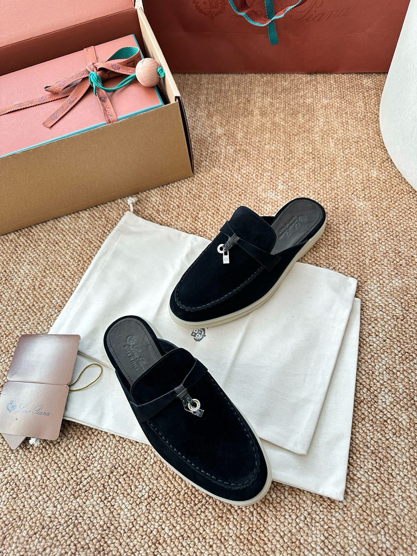 Loro Piana Summer Charms Walk Suede Mules - Black