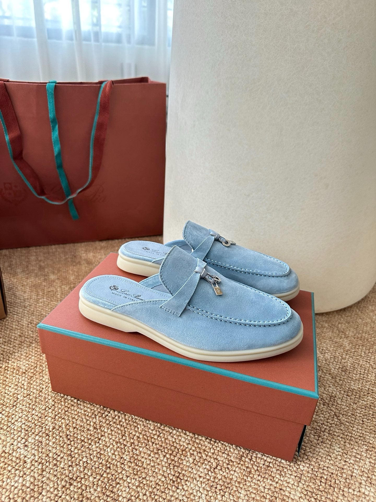 Loro Piana Summer Charms Walk Suede Mules - Light Blue