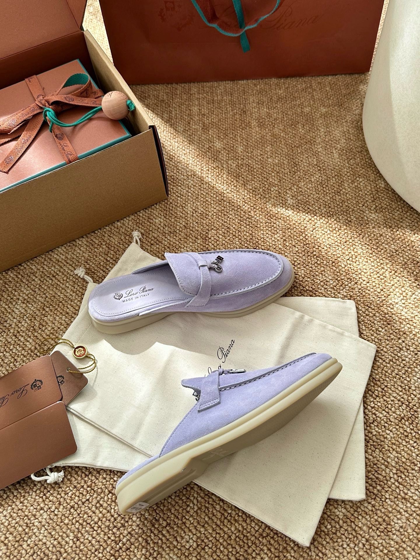 Loro Piana Summer Charms Walk Suede Mules - Lavender