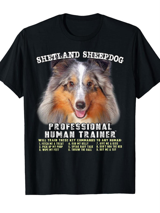 Funny Sheltie Merle Dog Trainer T-Shirt for Men - "Sometimes I Just Want to Throw Cow Poop At People" Humorous Commands Tee - Heavyweight Cotton Shirt with Sheltie Merle Design - Perfect Gift for Sheltie Owners & Dog Lovers (Black)