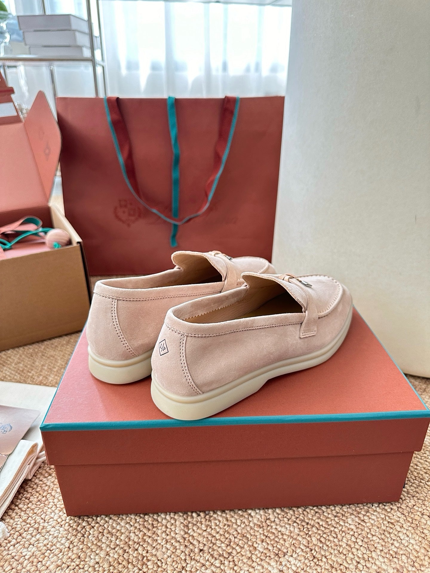 Loro Piana Summer Charms Walk Suede Loafers - Blush Pink