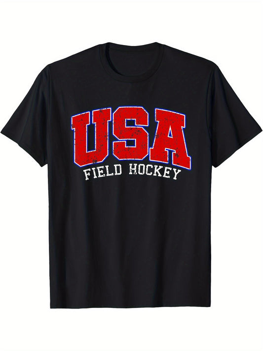 USA Field Hockey Men'S T-Shirt - Casual Round Neck Short Sleeve, Suitable for All Seasons