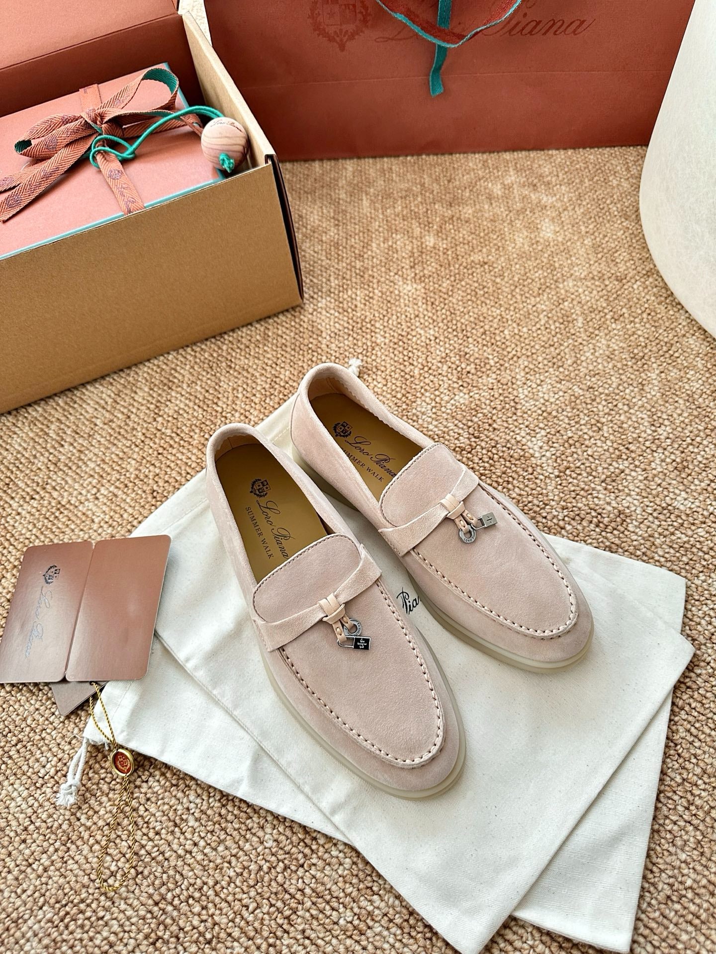 Loro Piana Summer Charms Walk Suede Loafers - Blush Pink