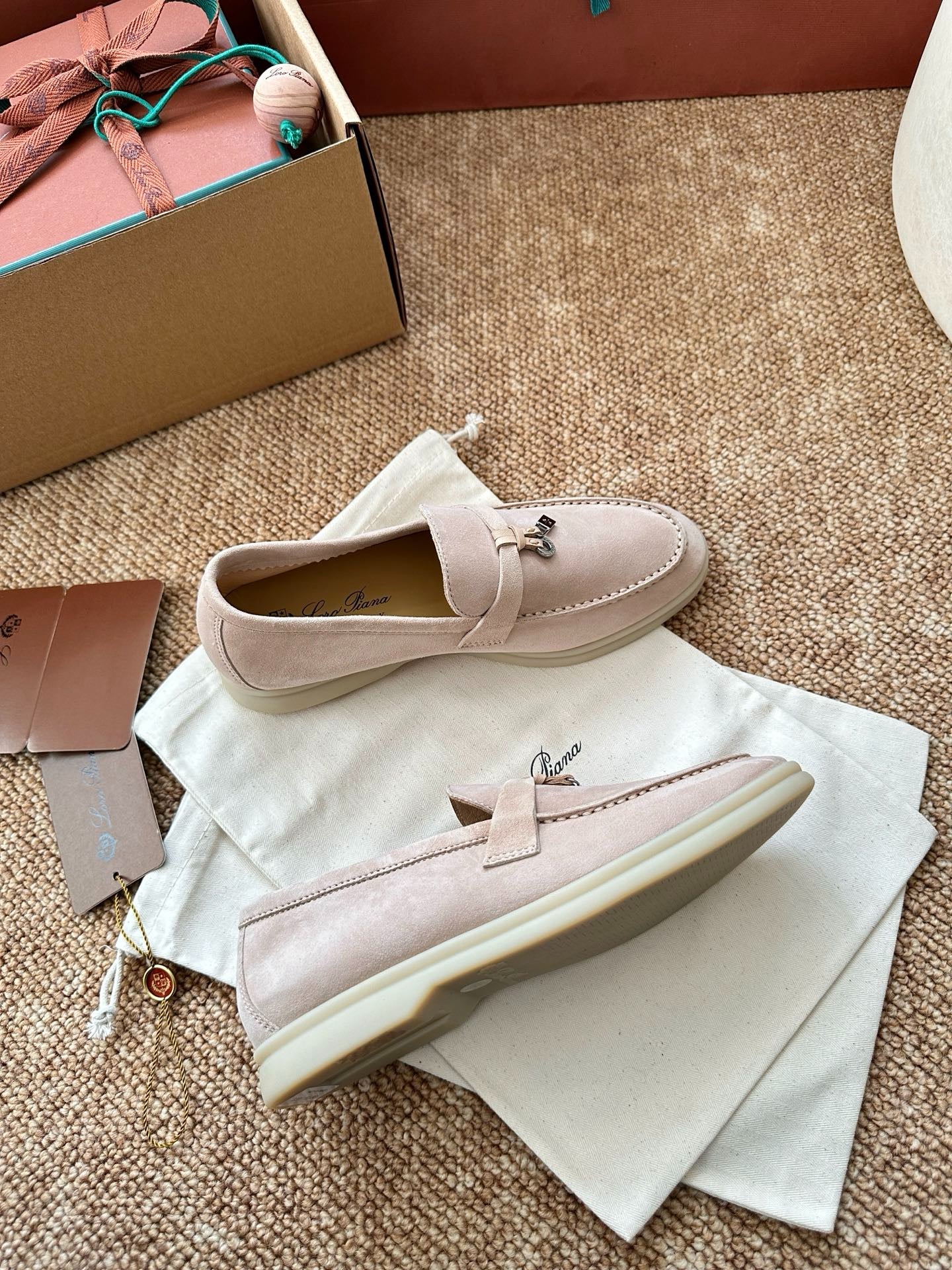 Loro Piana Summer Charms Walk Suede Loafers - Blush Pink
