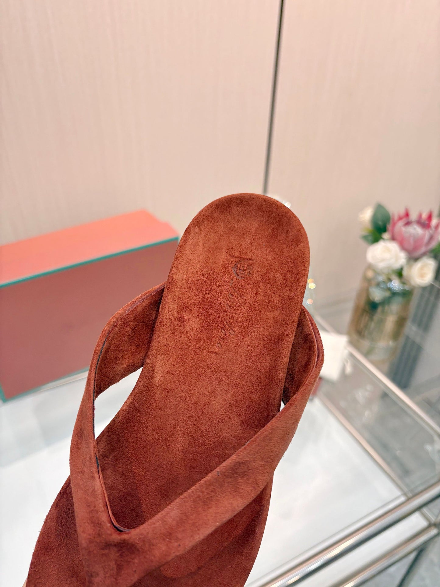 Rust Red Suede Quiet Luxury Flat Flip Flops Women Casual Thong Sandals