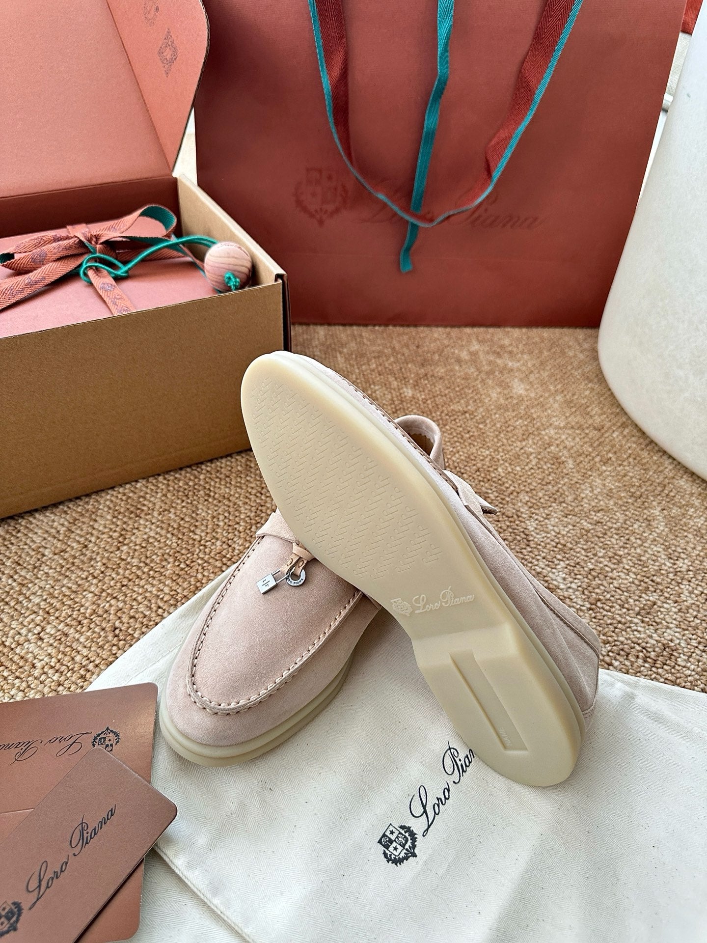 Loro Piana Summer Charms Walk Suede Loafers - Blush Pink