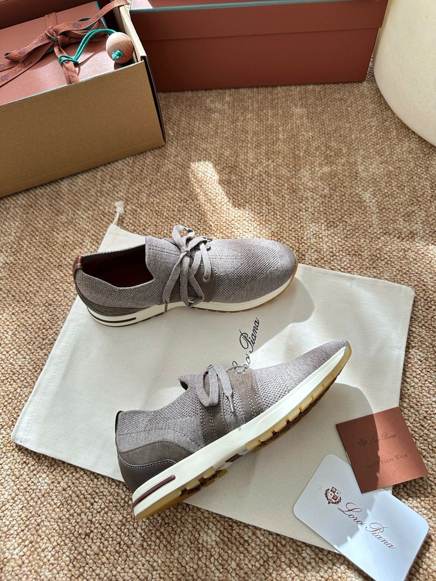 Loro Piana Knit & Suede Low-Top Sneakers - Heather Grey