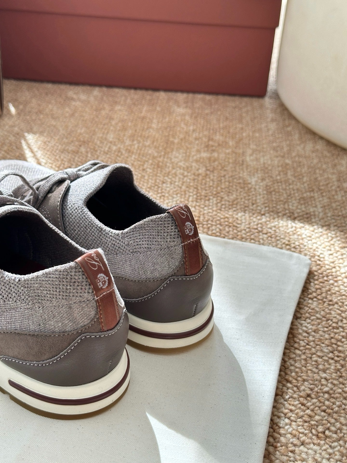 Loro Piana Knit & Suede Low-Top Sneakers - Heather Grey