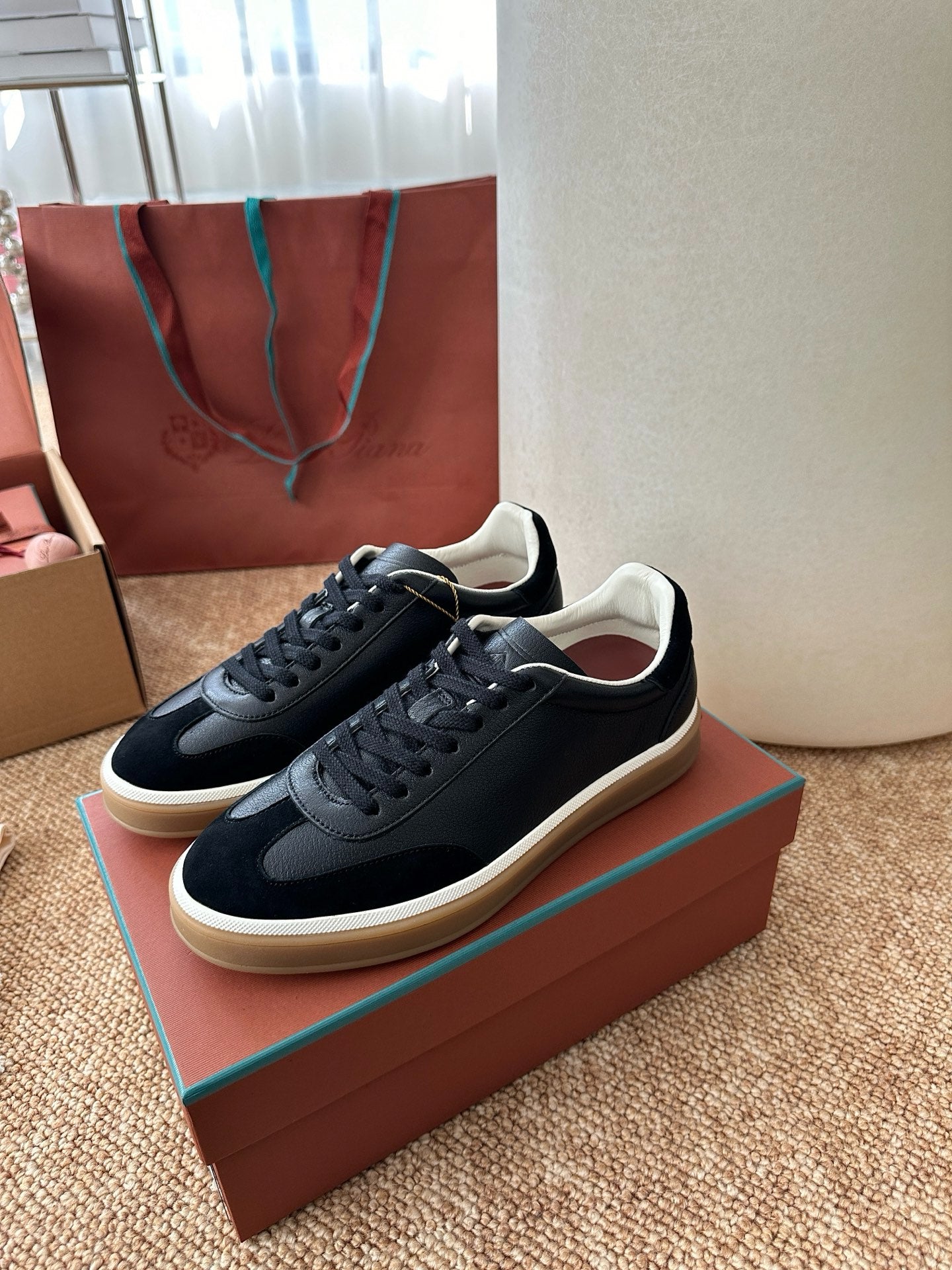 Loro Piana Leather & Suede Low-Top Sneakers - Black