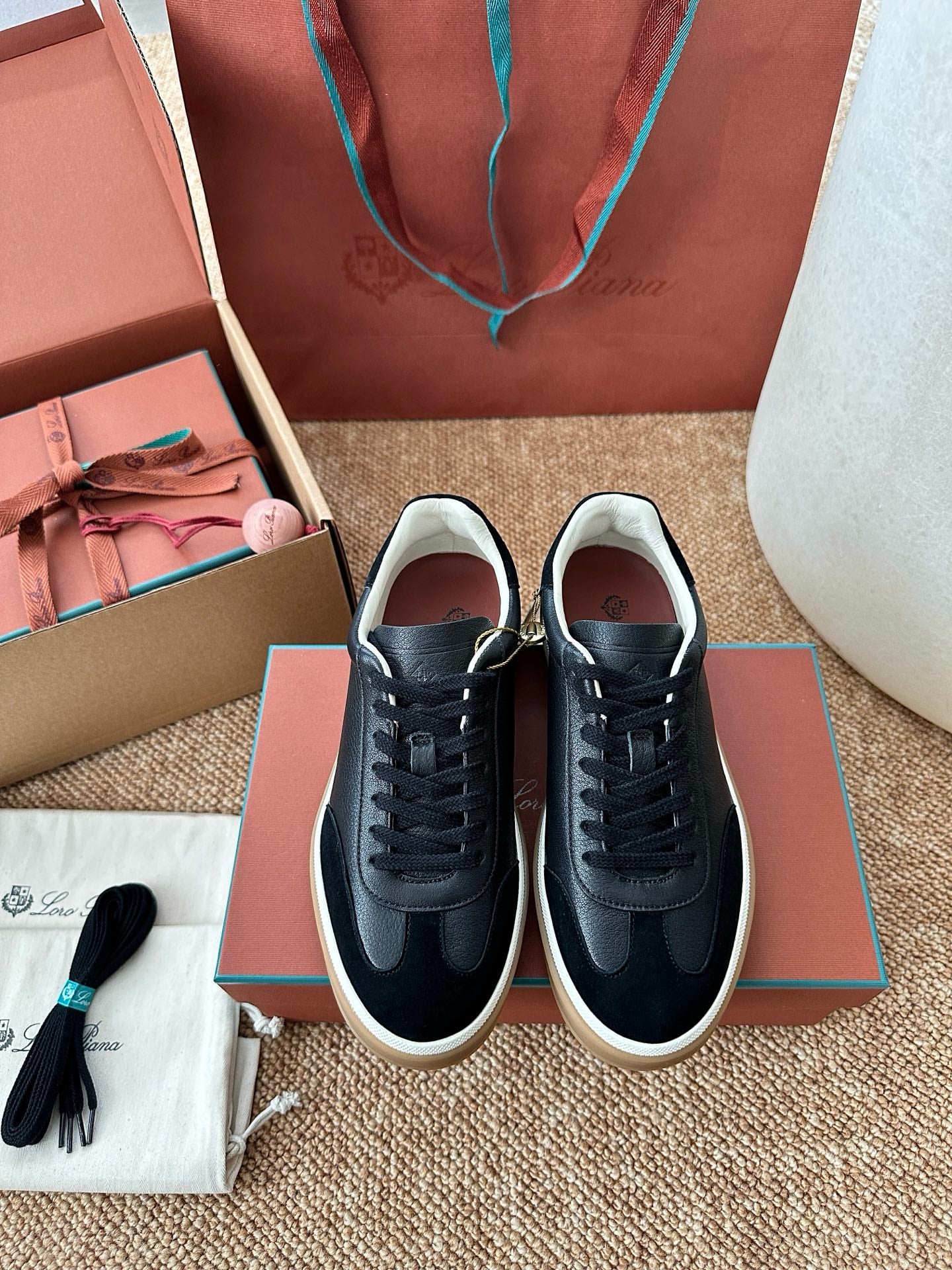Loro Piana Leather & Suede Low-Top Sneakers - Black