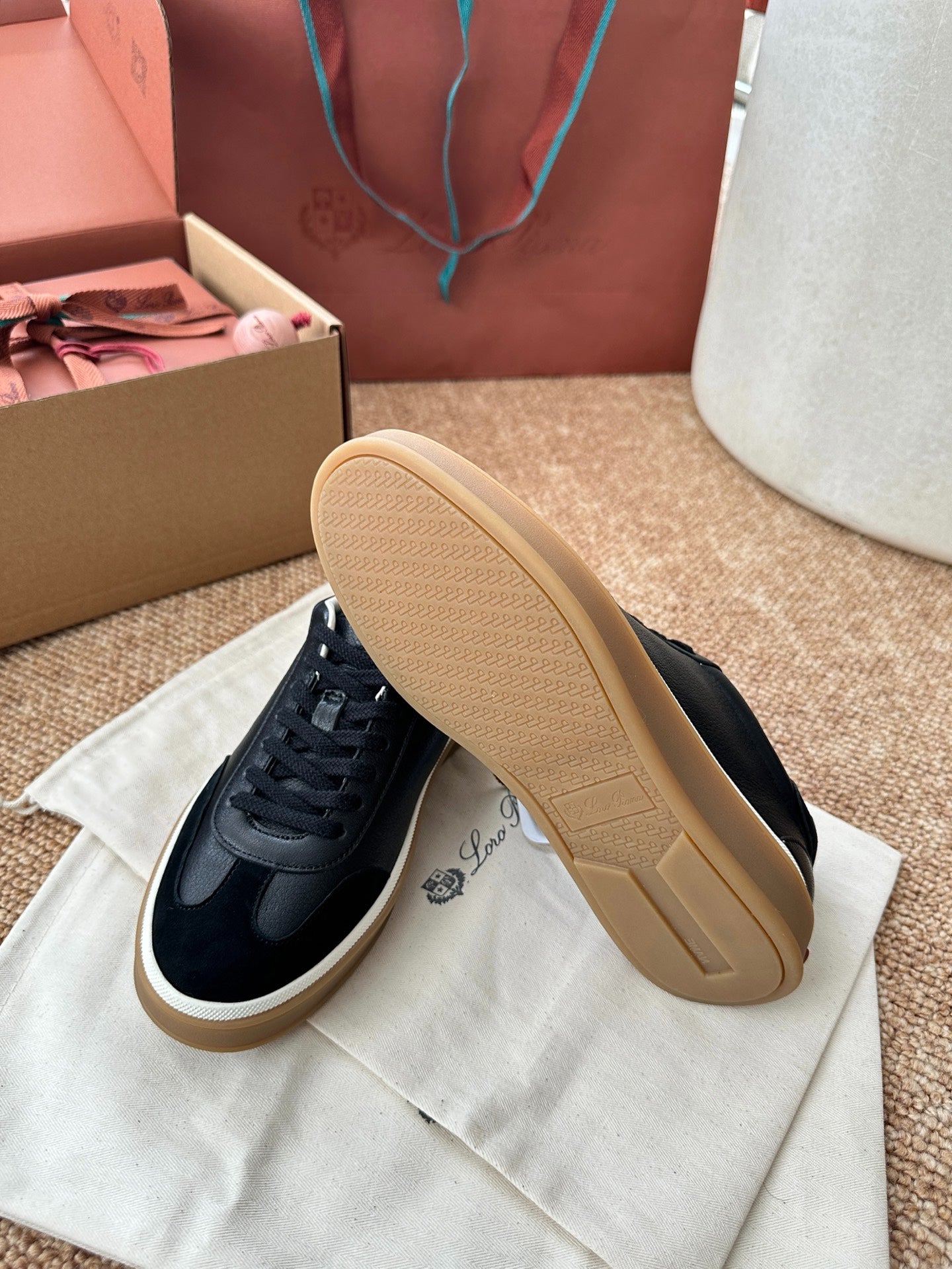 Loro Piana Leather & Suede Low-Top Sneakers - Black