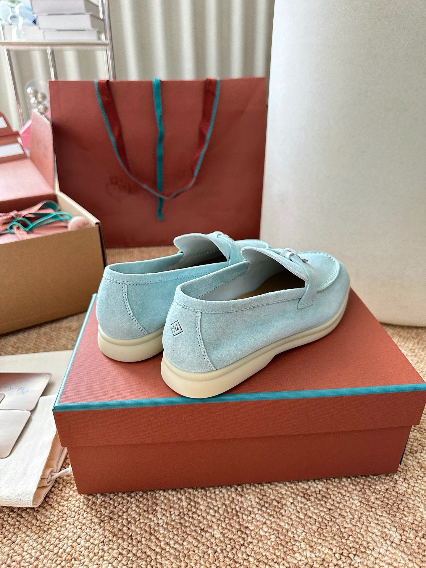 Loro Piana Summer Charms Walk Suede Loafers - Sky Blue