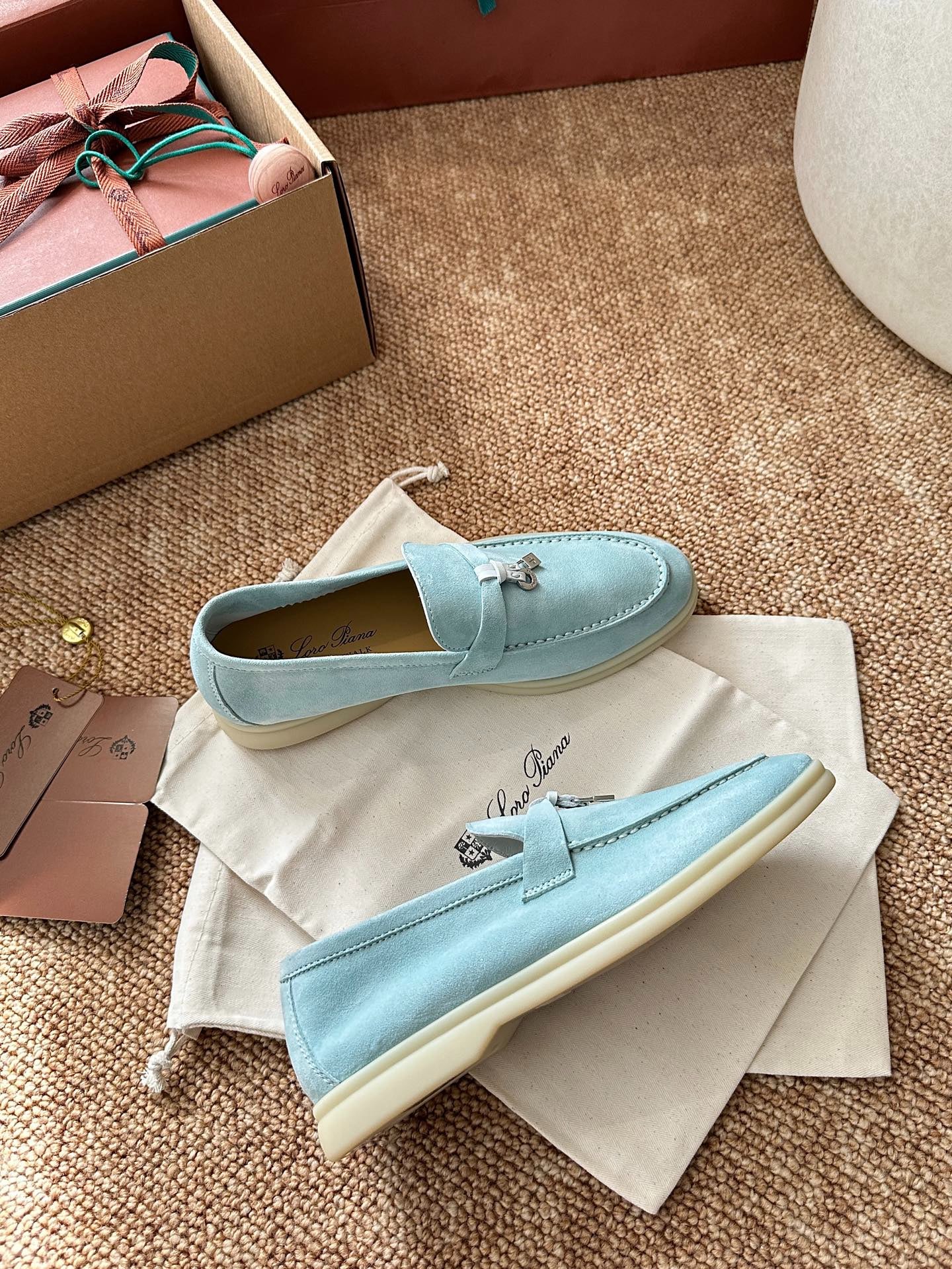 Loro Piana Summer Charms Walk Suede Loafers - Sky Blue
