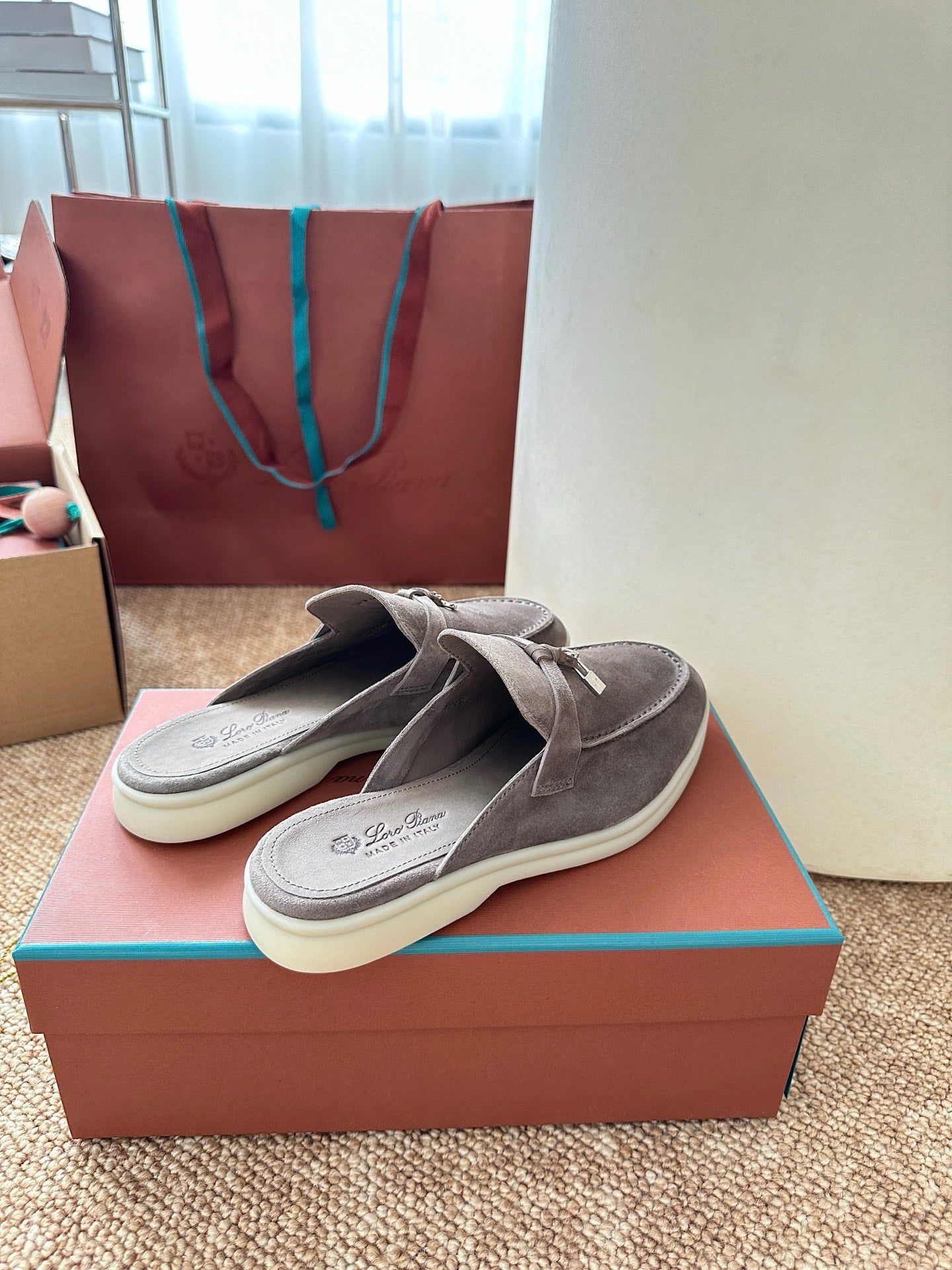 Loro Piana Summer Charms Walk Suede Mules - Grey