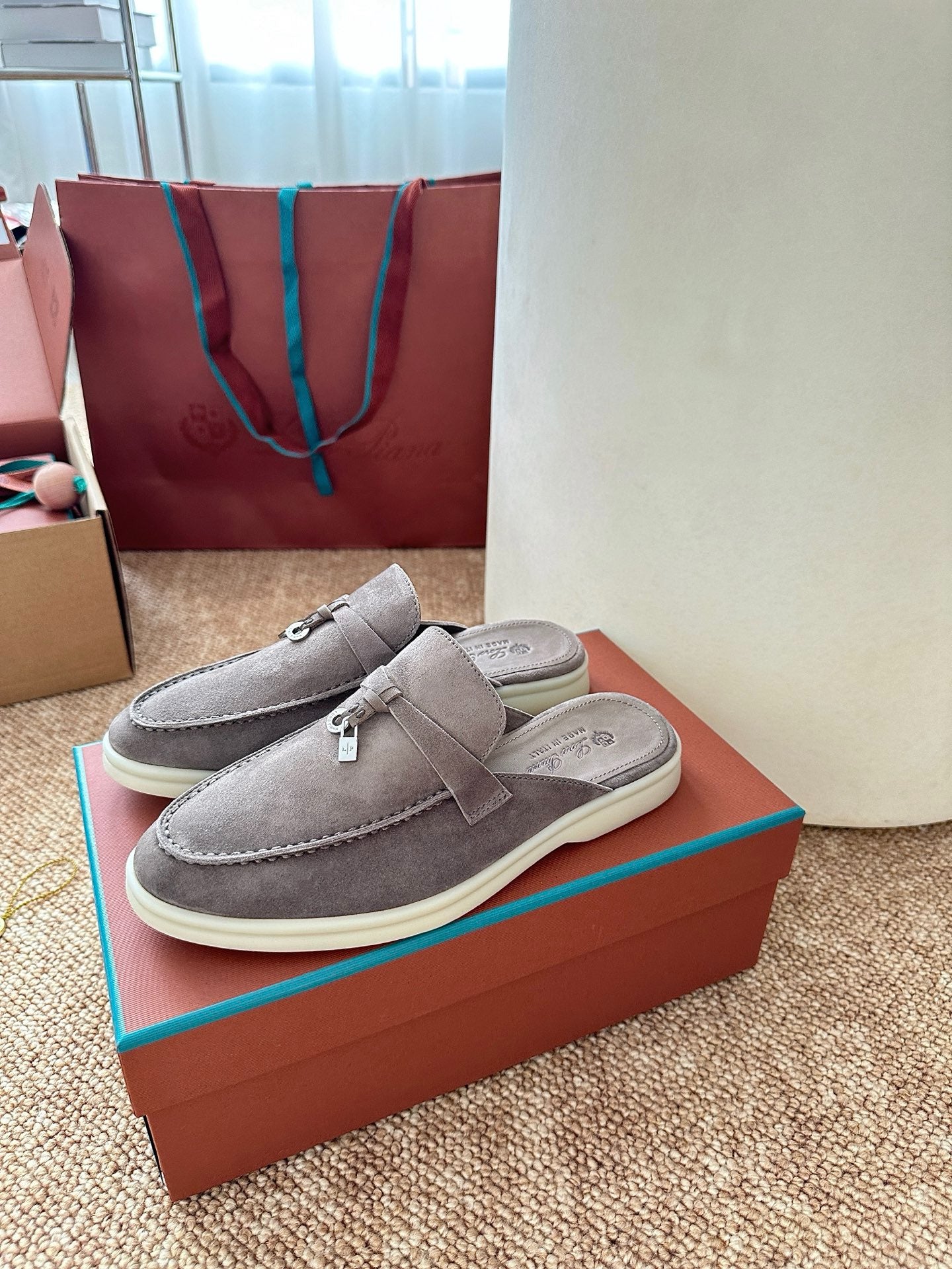 Loro Piana Summer Charms Walk Suede Mules - Grey