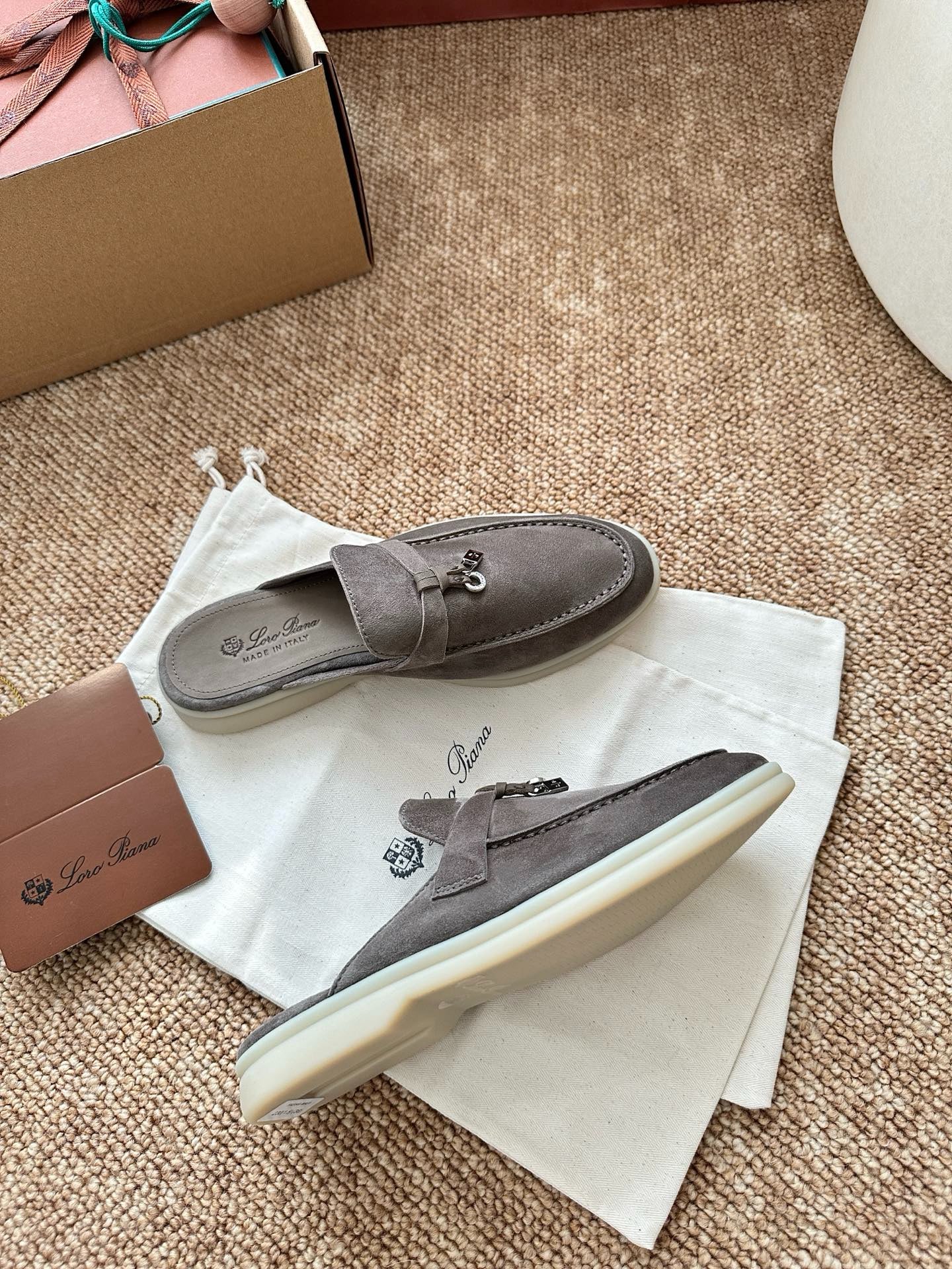 Loro Piana Summer Charms Walk Suede Mules - Grey