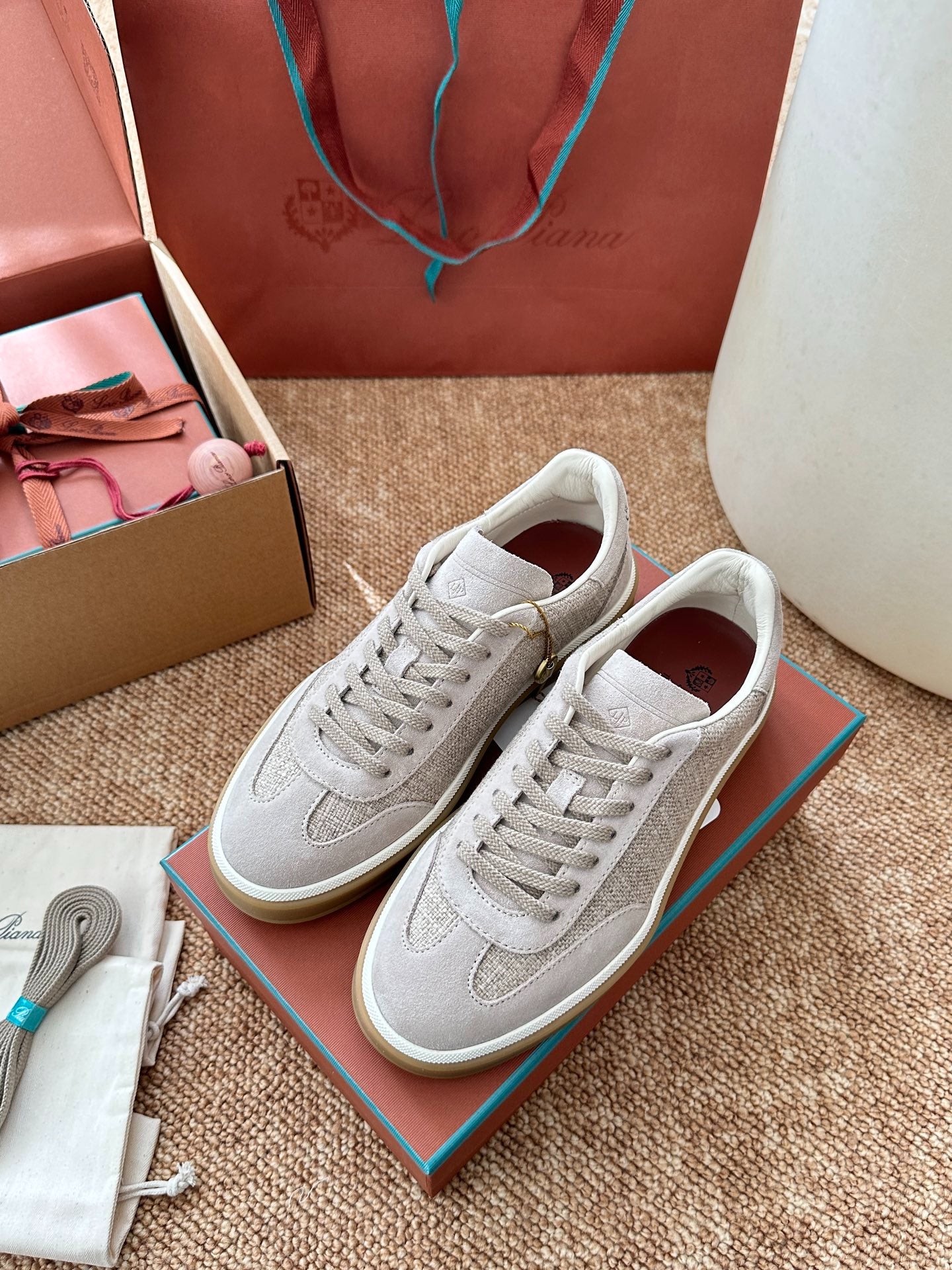 Loro Piana Suede & Linen Low-Top Sneakers - Light Beige