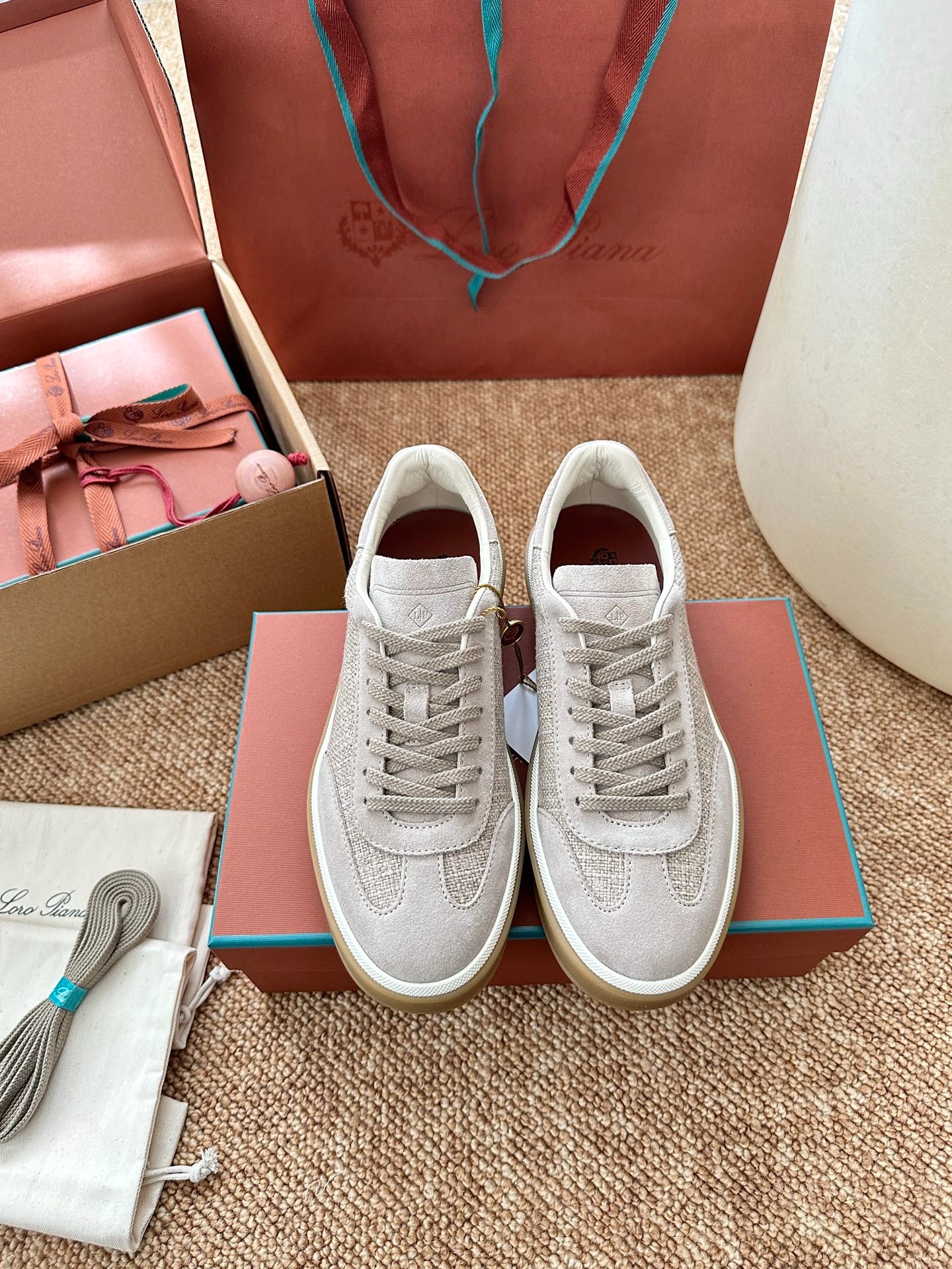Loro Piana Suede & Linen Low-Top Sneakers - Light Beige
