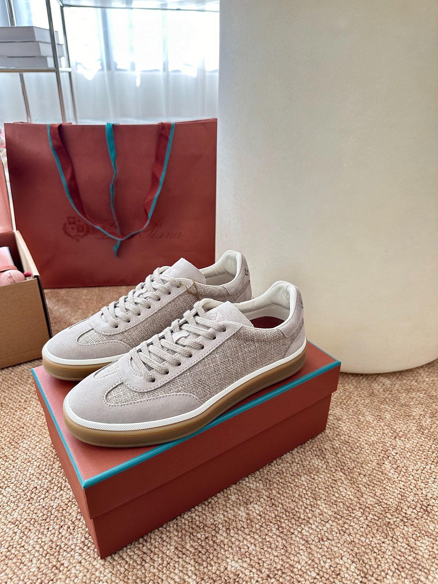 Loro Piana Suede & Linen Low-Top Sneakers - Light Beige