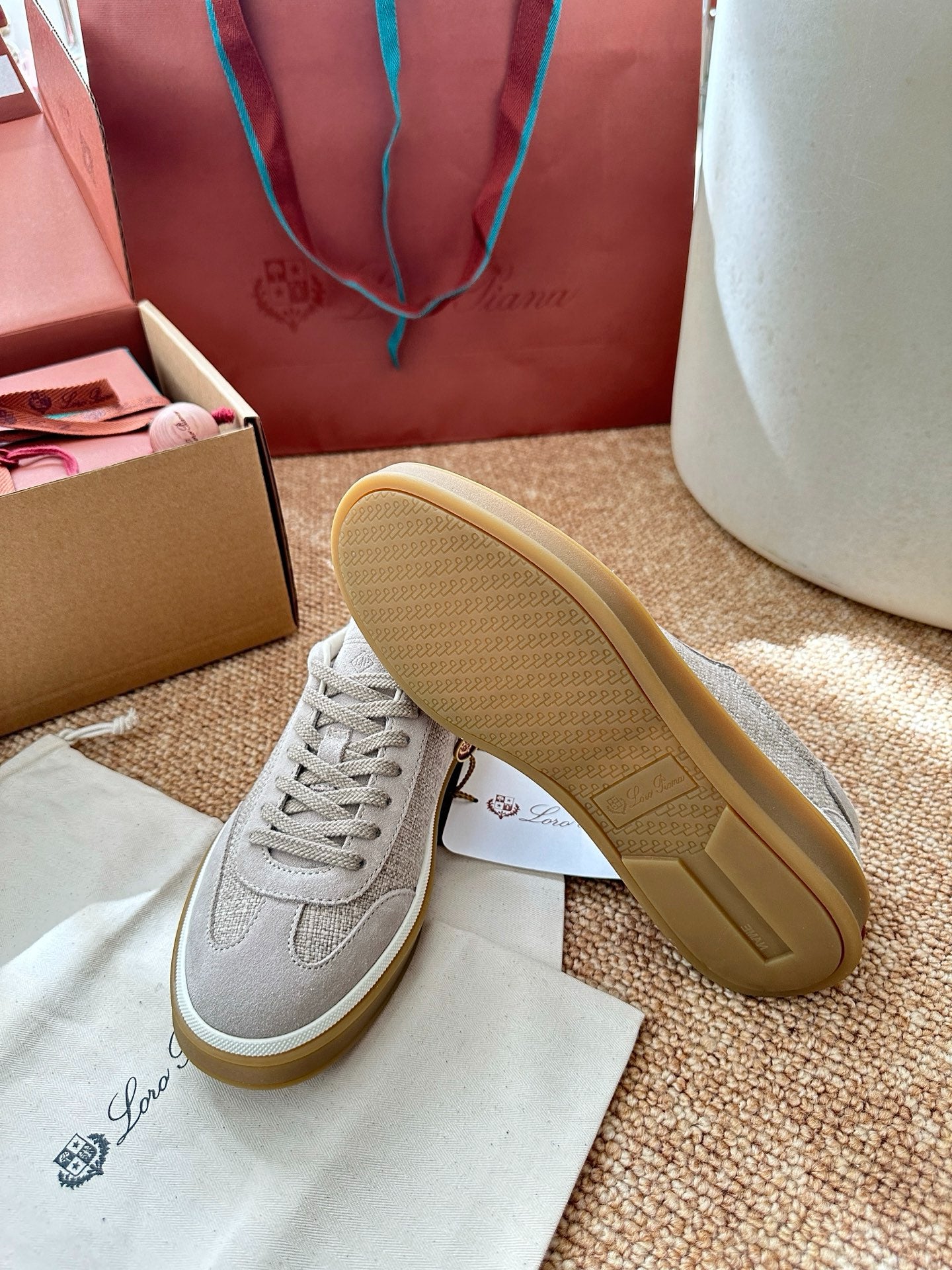 Loro Piana Suede & Linen Low-Top Sneakers - Light Beige