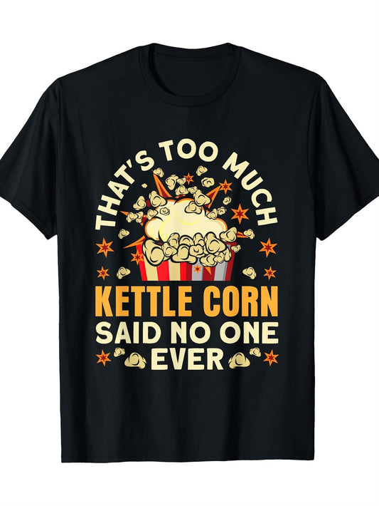Kettle Corn Squadie Season T-Shirt 100% Cotton Casual Short Sleeve Round Neck with Popcorn Graphic Print for Movie Nights, Carnivals & Casual Attire - Comfortable Year-Round Apparel